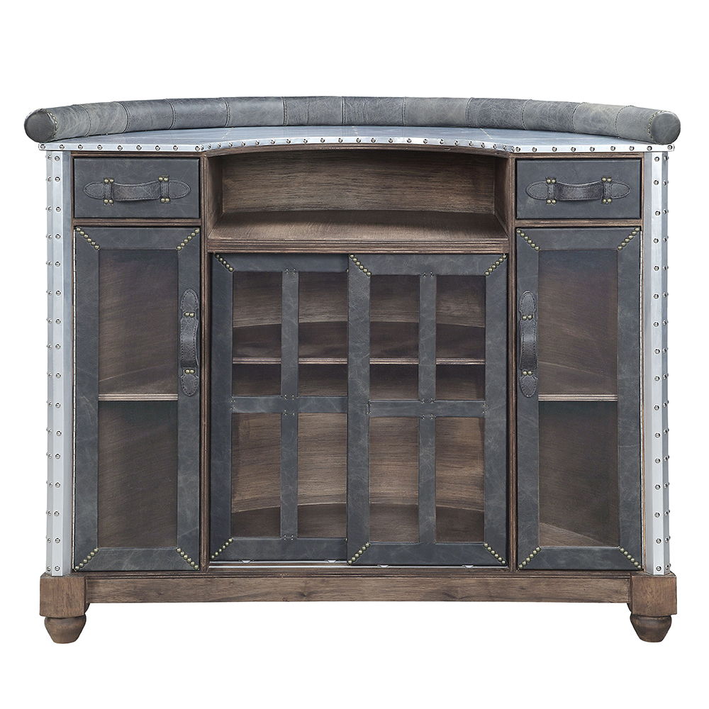 Rahma - Bar Table - Antique Ebony Top Grain Leather & Aluminum, dark gray, view 3