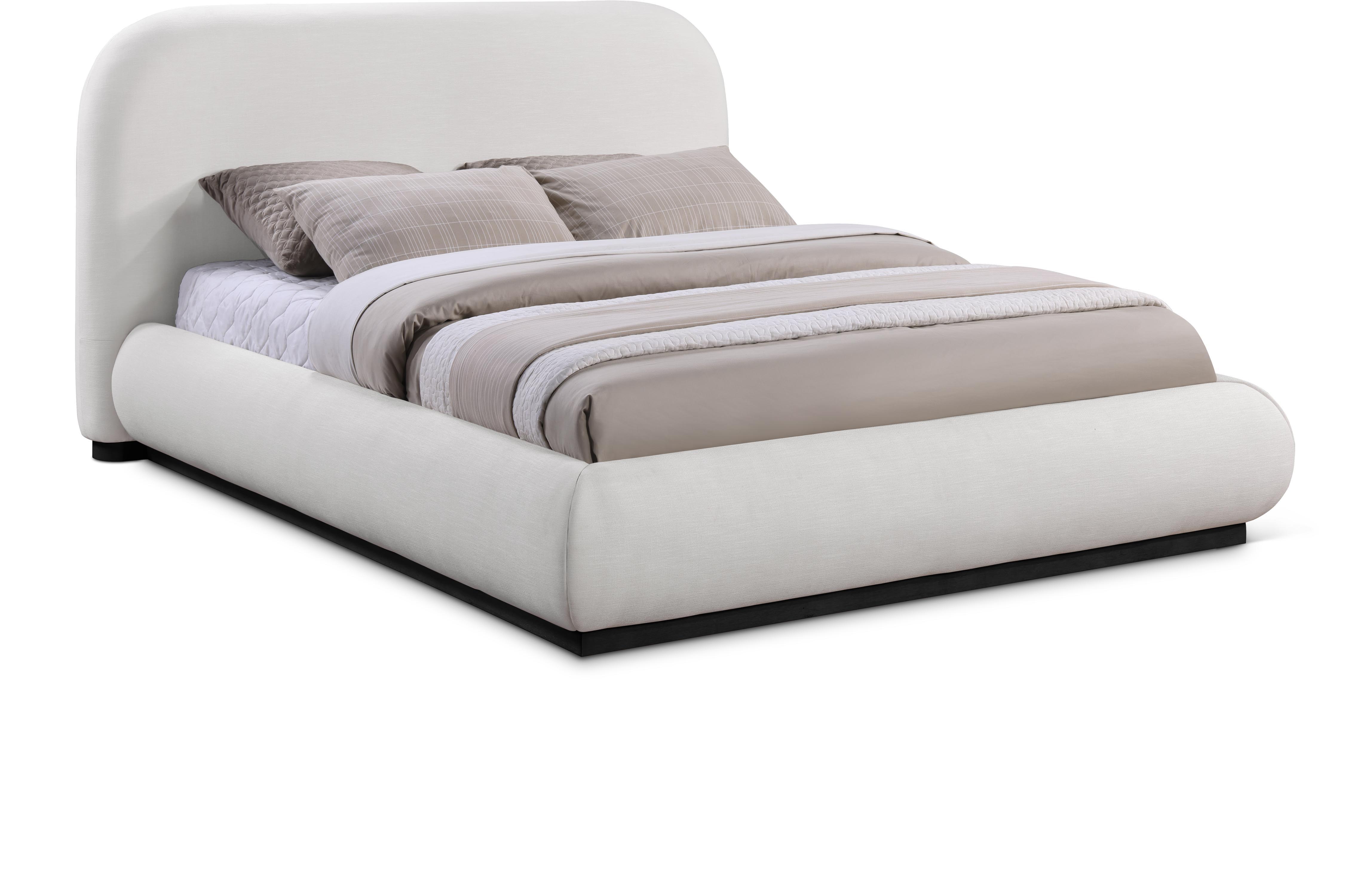 Vaughn - Linen King Bed With Black Base - Cream