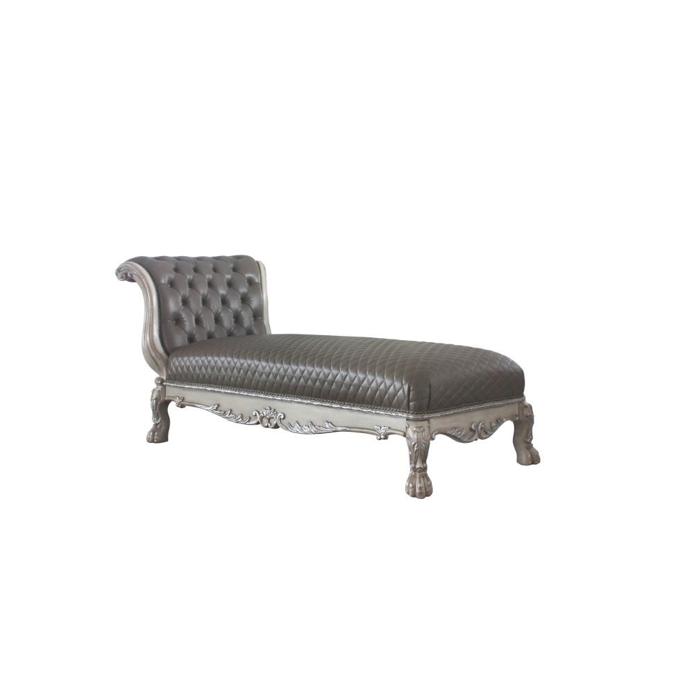 Dresden - Chaise With Pillow - Namibia Synthetic Leather & Vintage Bone White, dark gray