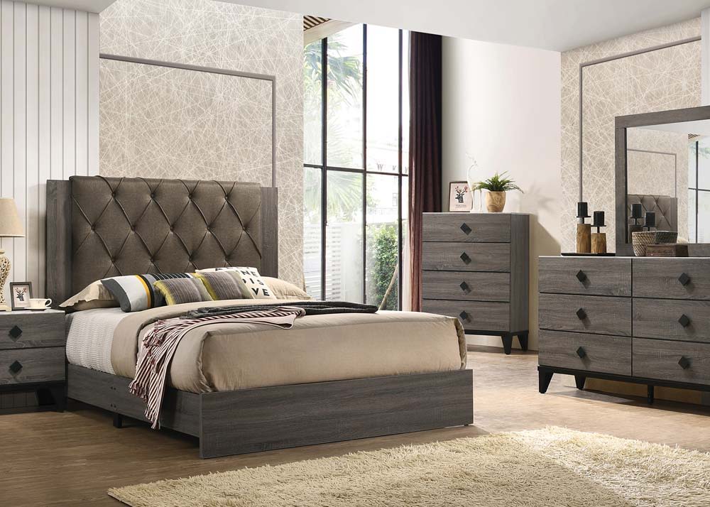 Avantika - Eastern King Bed - Fabric & Rustic Gray Oak, dark gray, view 4