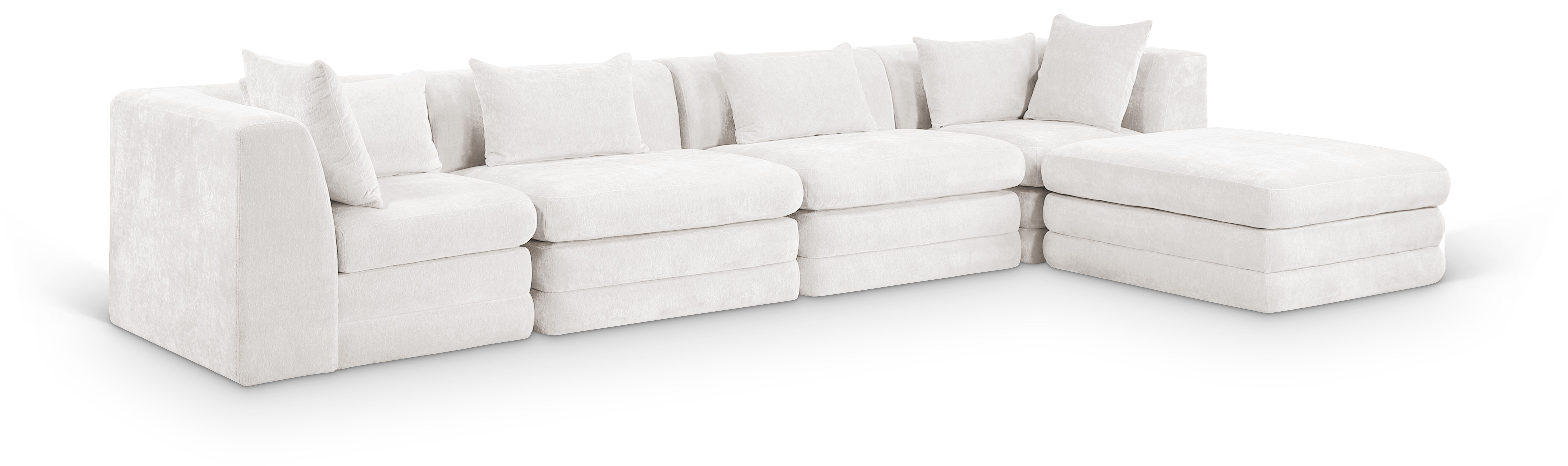 Stellar - 5 Piece Chenille Fabric 152" Upholstered Modular Sectional - Cream