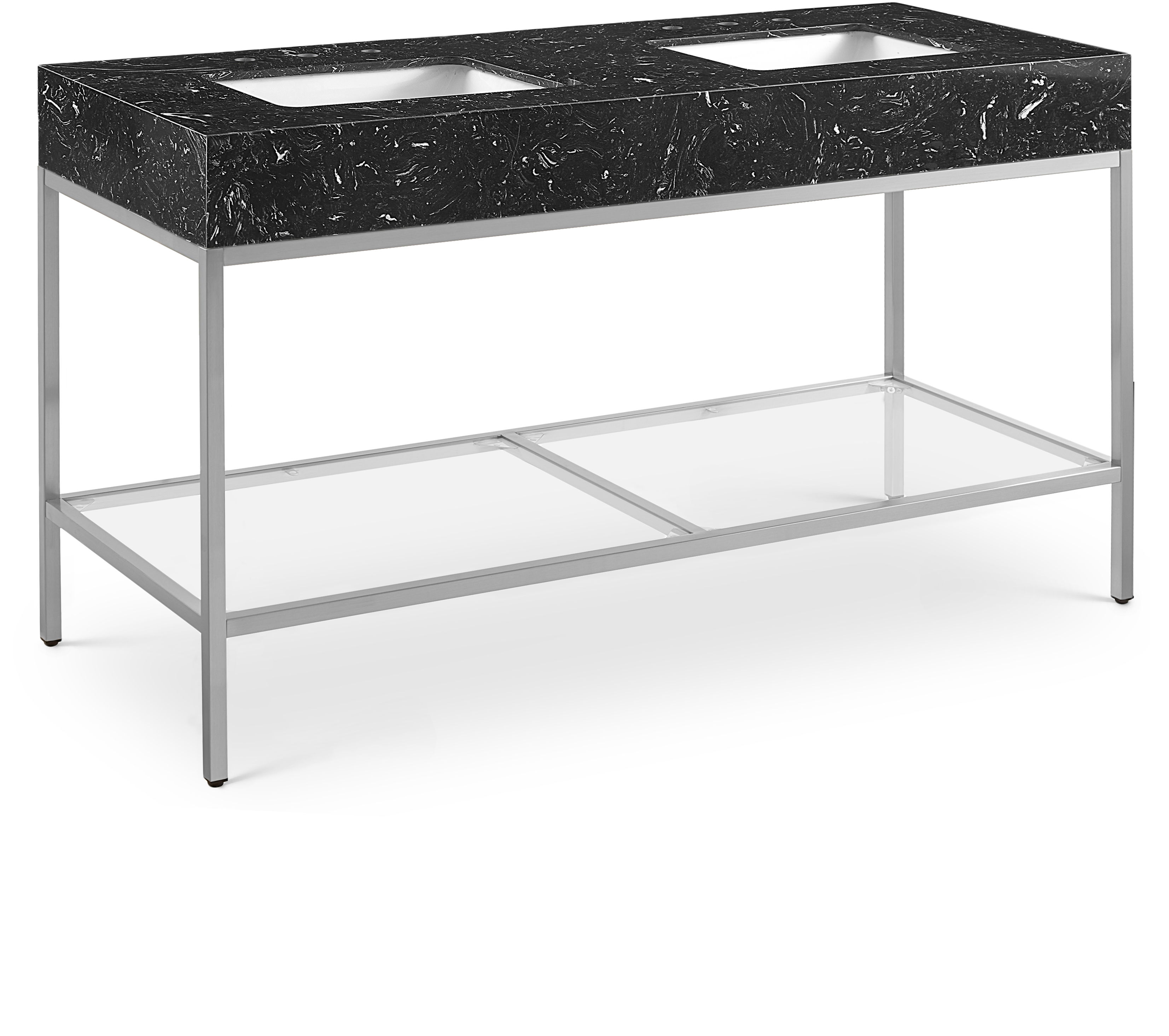 Marmo - 60" Engineered Marble Bathroom Vanity With Chrome Base - Black