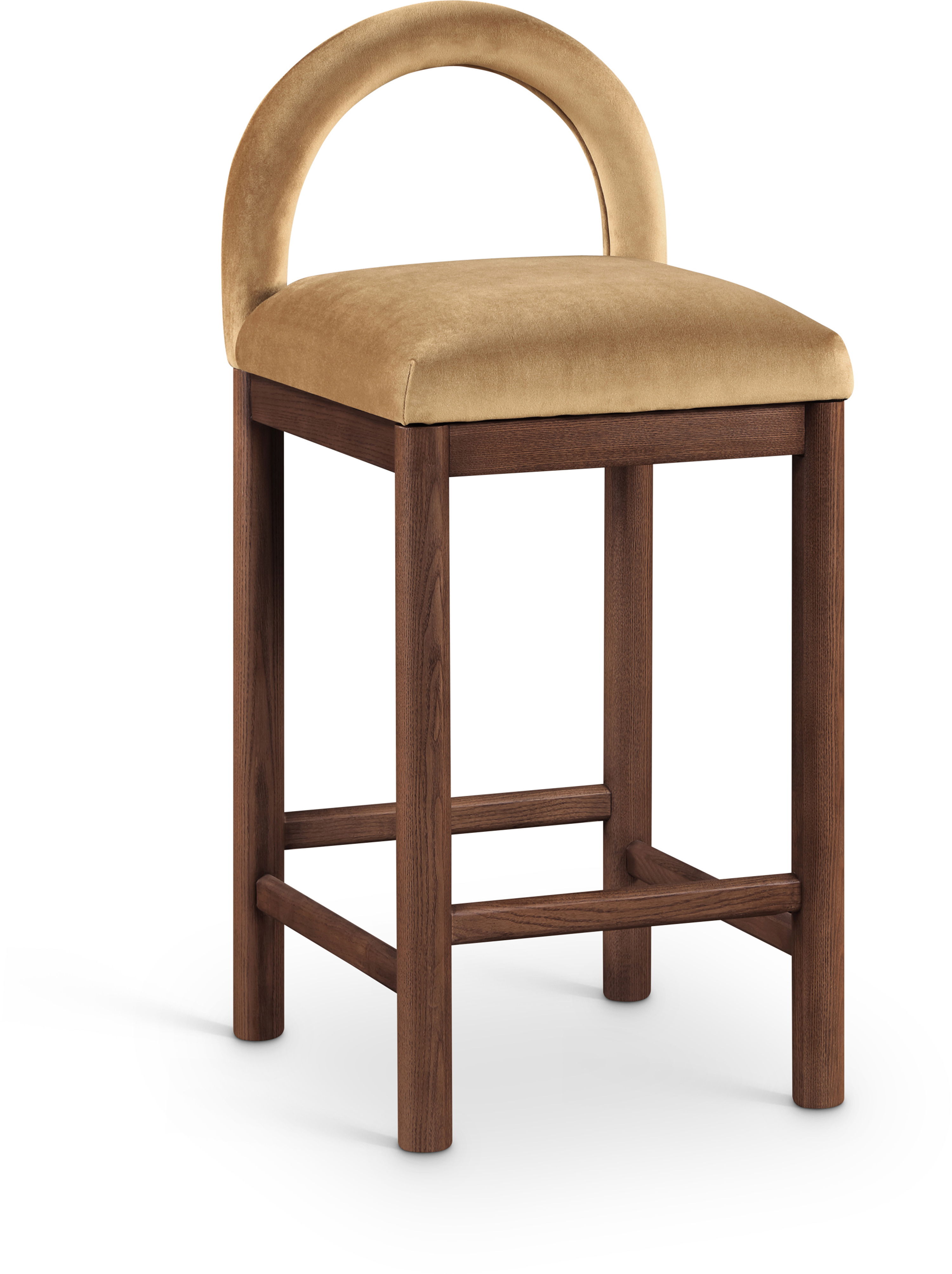 Conrad - Velvet Counter Stool With Brown Legs - Saddle