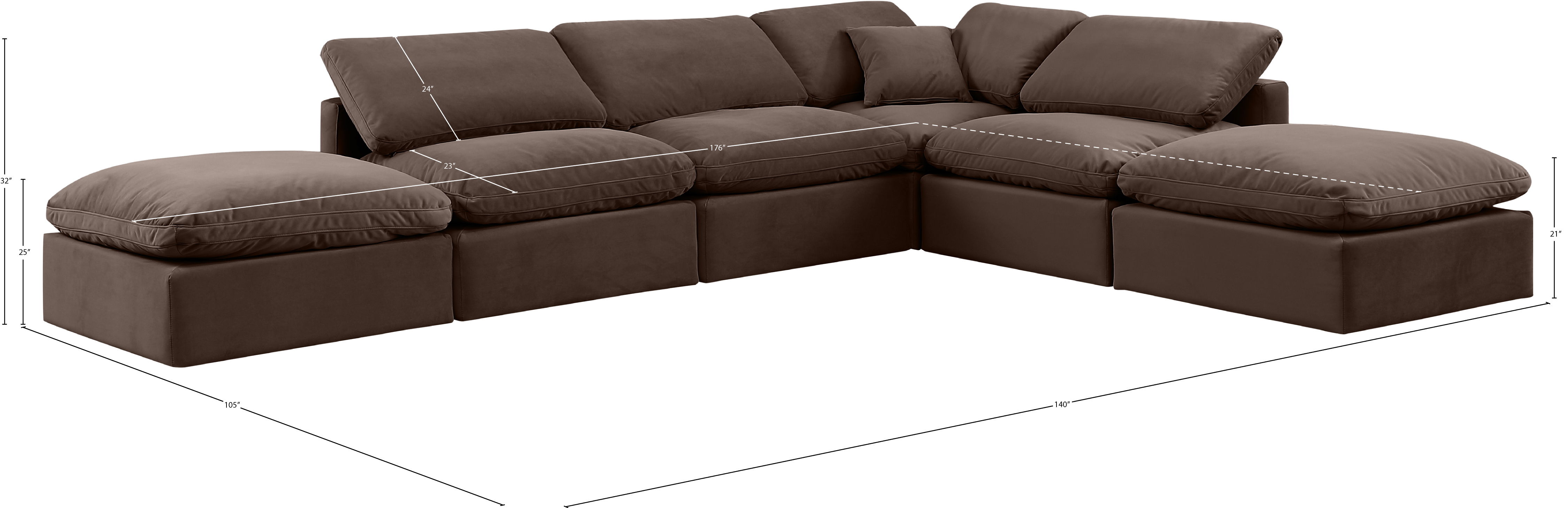 Indulge - Velvet 6 Piece Modular Armless Sectional - Brown