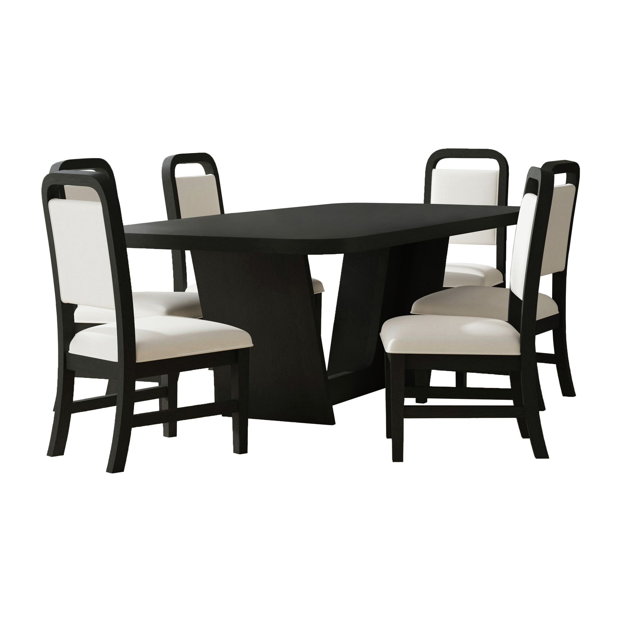Ridgemont - 7 Piece Standard Height Dining Set (Table And Six White Fabric Chairs) - Black With Grain