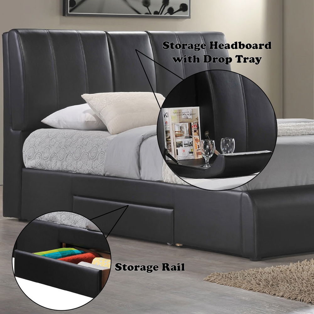 Kofi - Eastern King Bed With Storage - Black Synthetic Leather, black, view 4