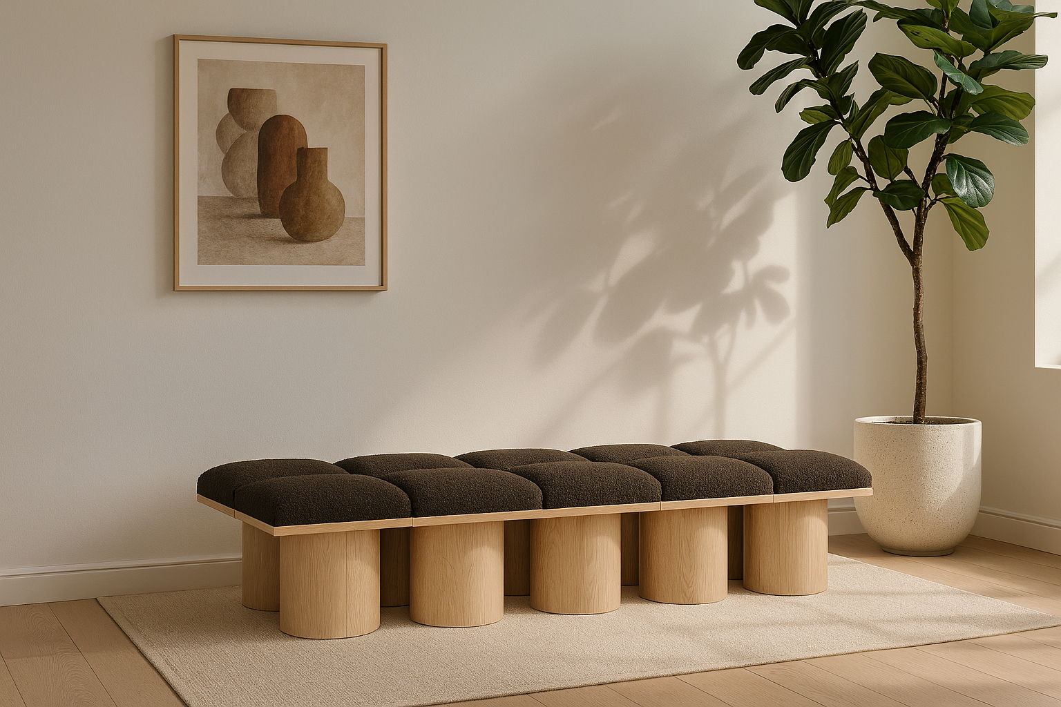 Pavilion - 90" 10 Piece Modular Bench With Natural Base - Brown
