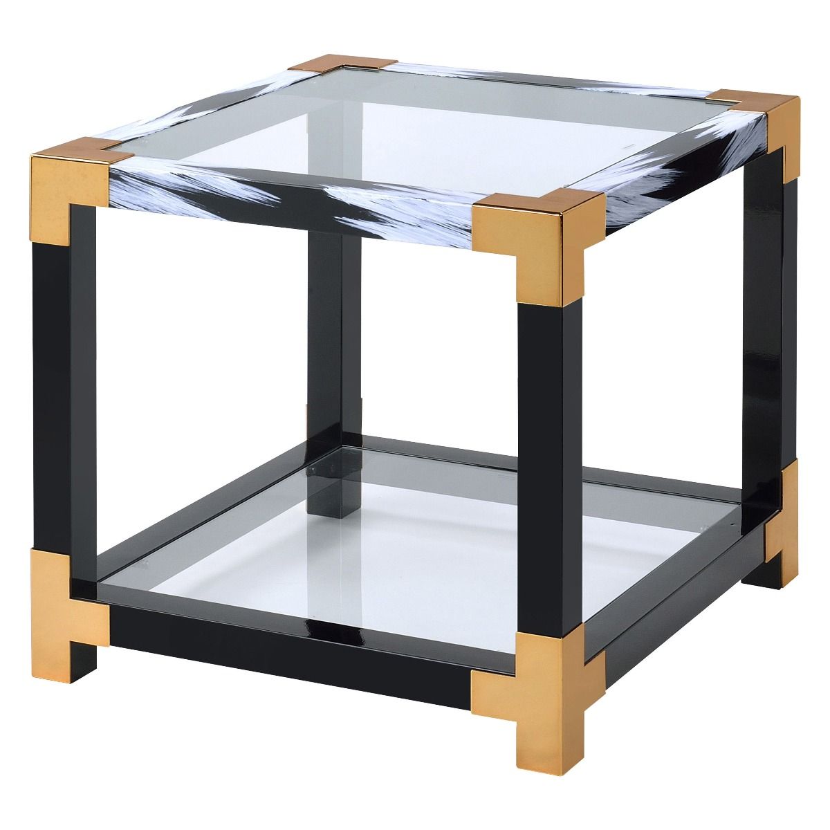 Lafty - End Table - Clear Glass & White Brushed, white