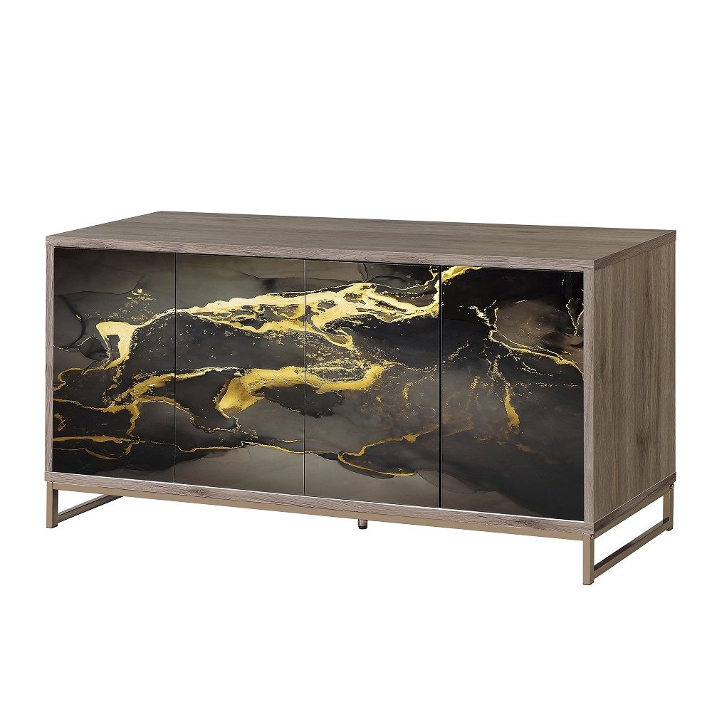 Payo - Console Cabinet - Black Marble Print Oak & Champagne, black, view 2