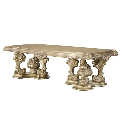 Seville - Dining Table With Pedestal Base - Gold, beige