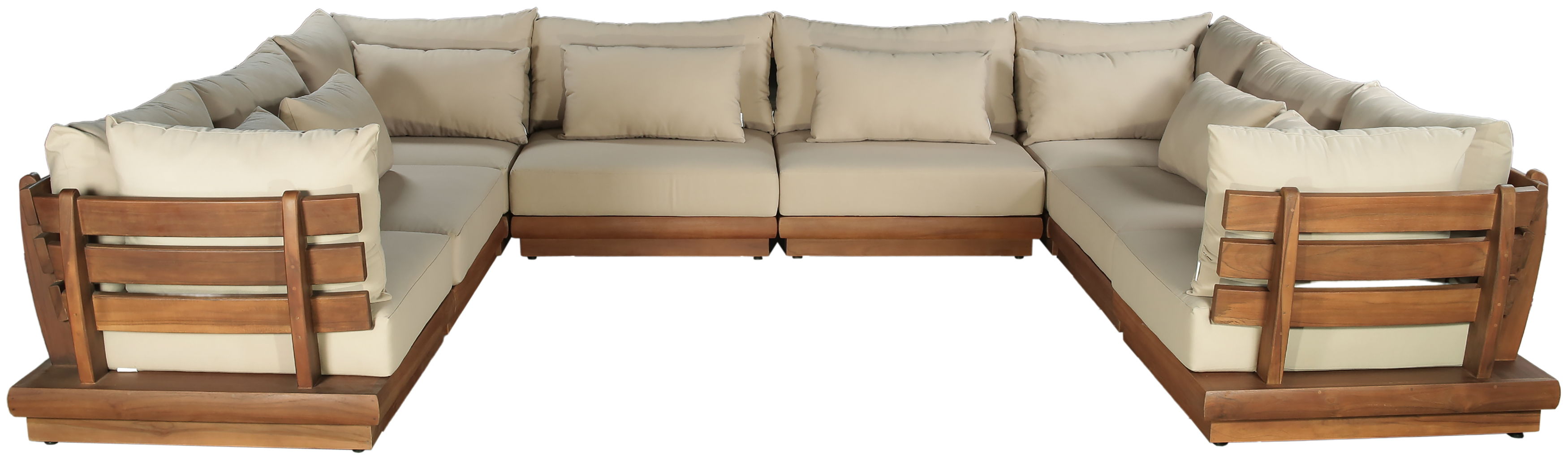 Mirella - 8 Piece Water Resistant Fabric 150" Upholstered Outdoor Patio Modular Sectional - Tan