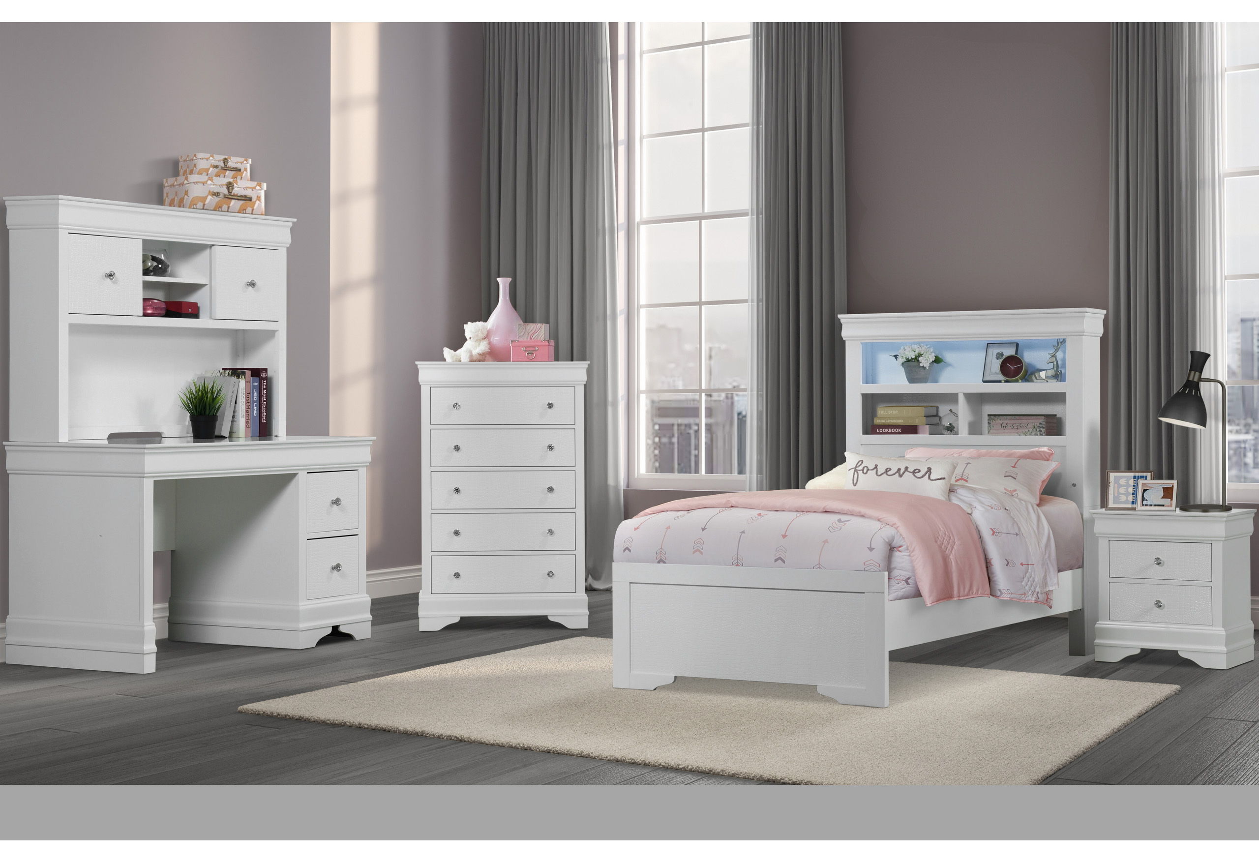 Twin · 4 Pc · Bookcase Twin Bed, Dresser, Mirror And Nightstand