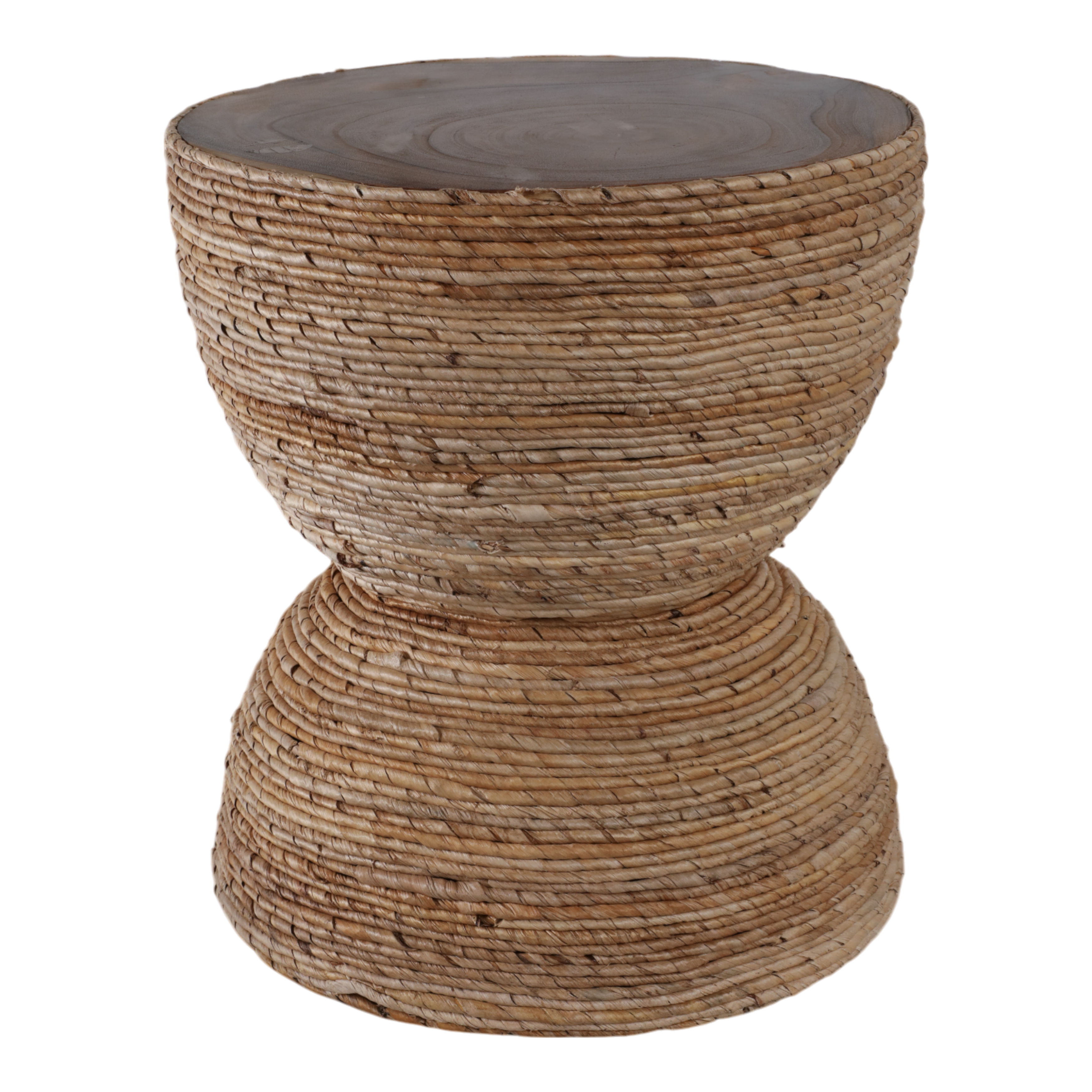18\" Teakwood Accent Table With Woven Banana Leaf - Natural Image