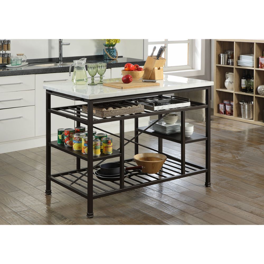 Lanzo - Kitchen Island - Marble Top & Gunmetal, dark gray