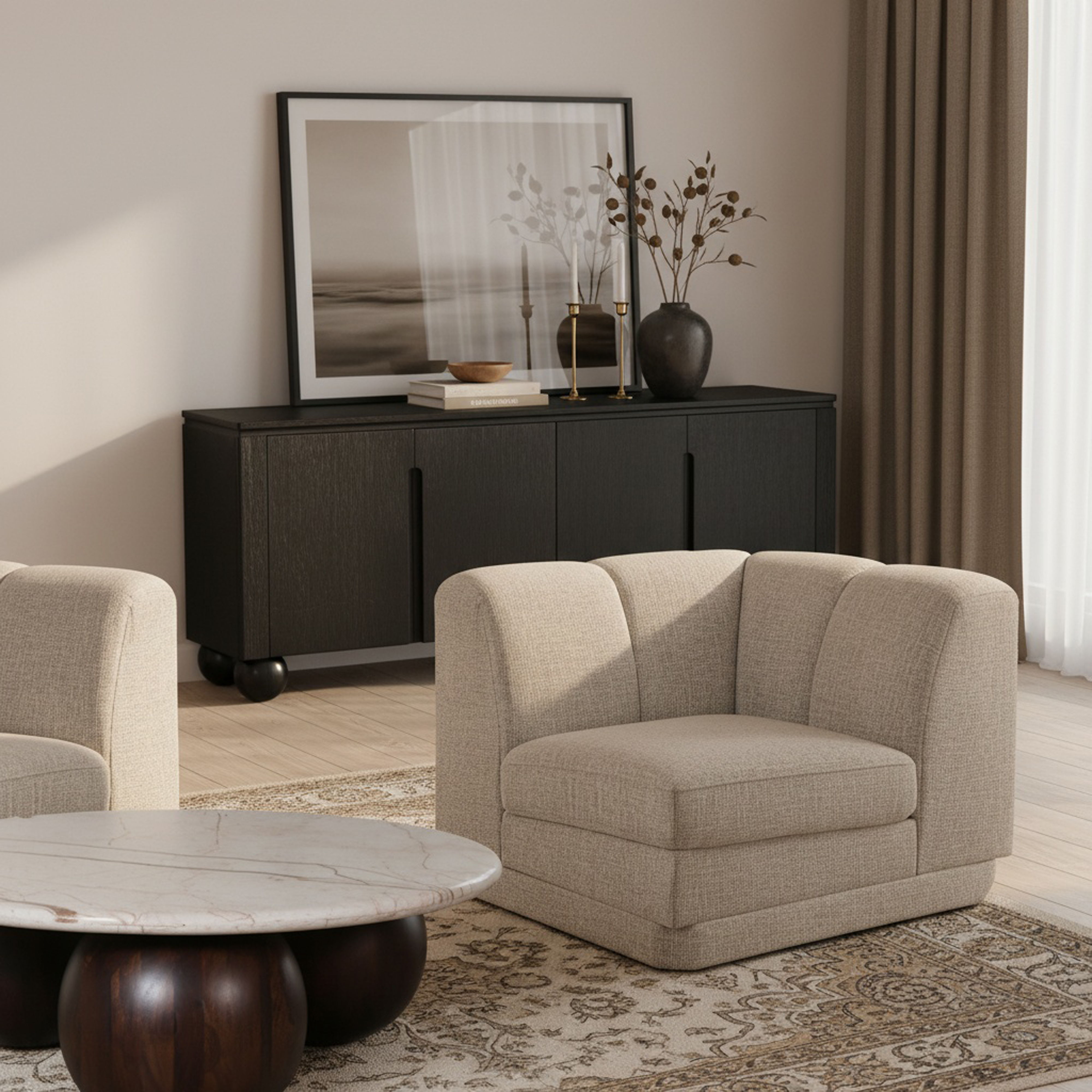 Modari - Fabric Upholstered Corner Chair - Beige
