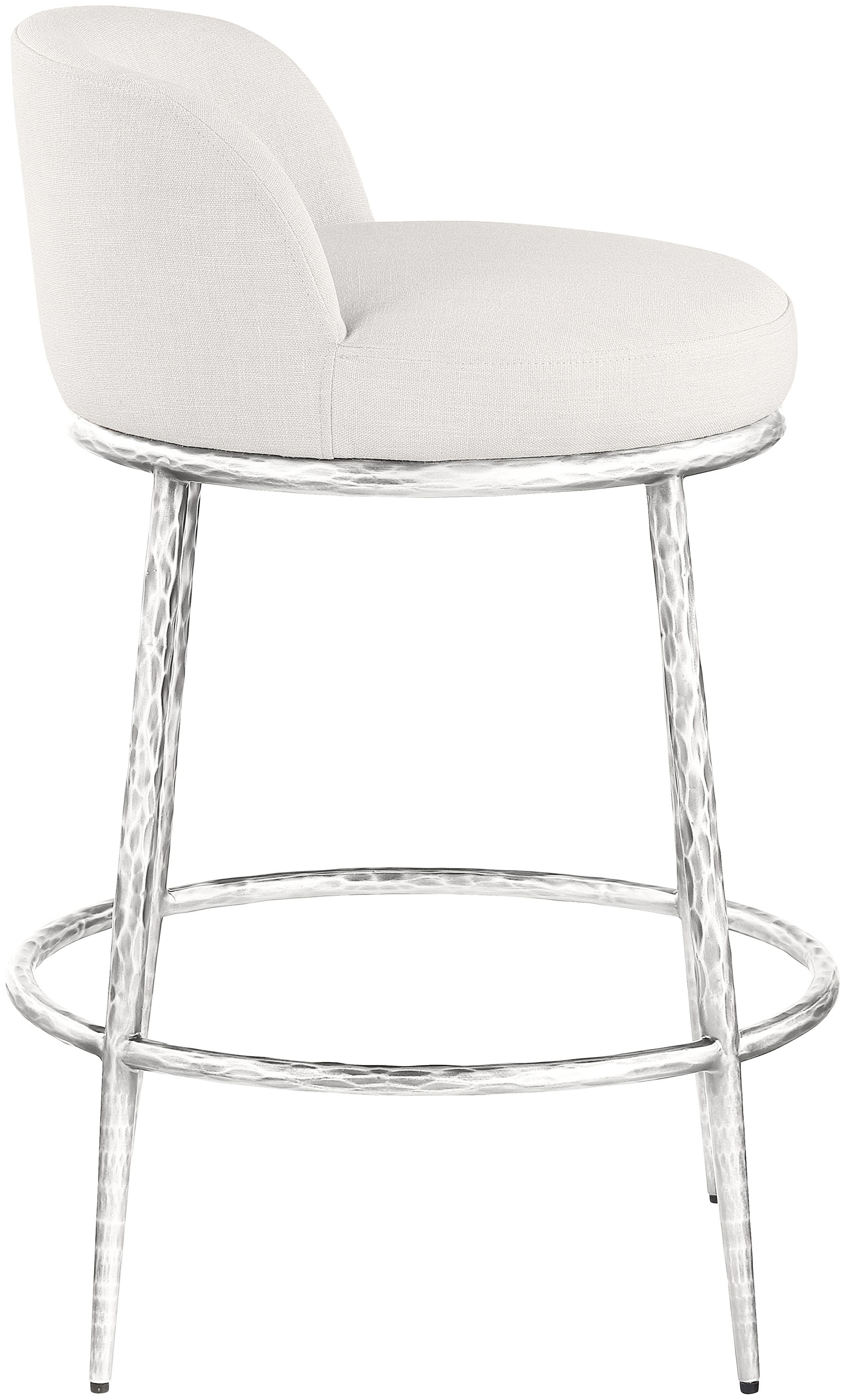 Ferro - Linen Textured Performance Fabric Upholstered Counter Stool - Cream / Brushed Silver