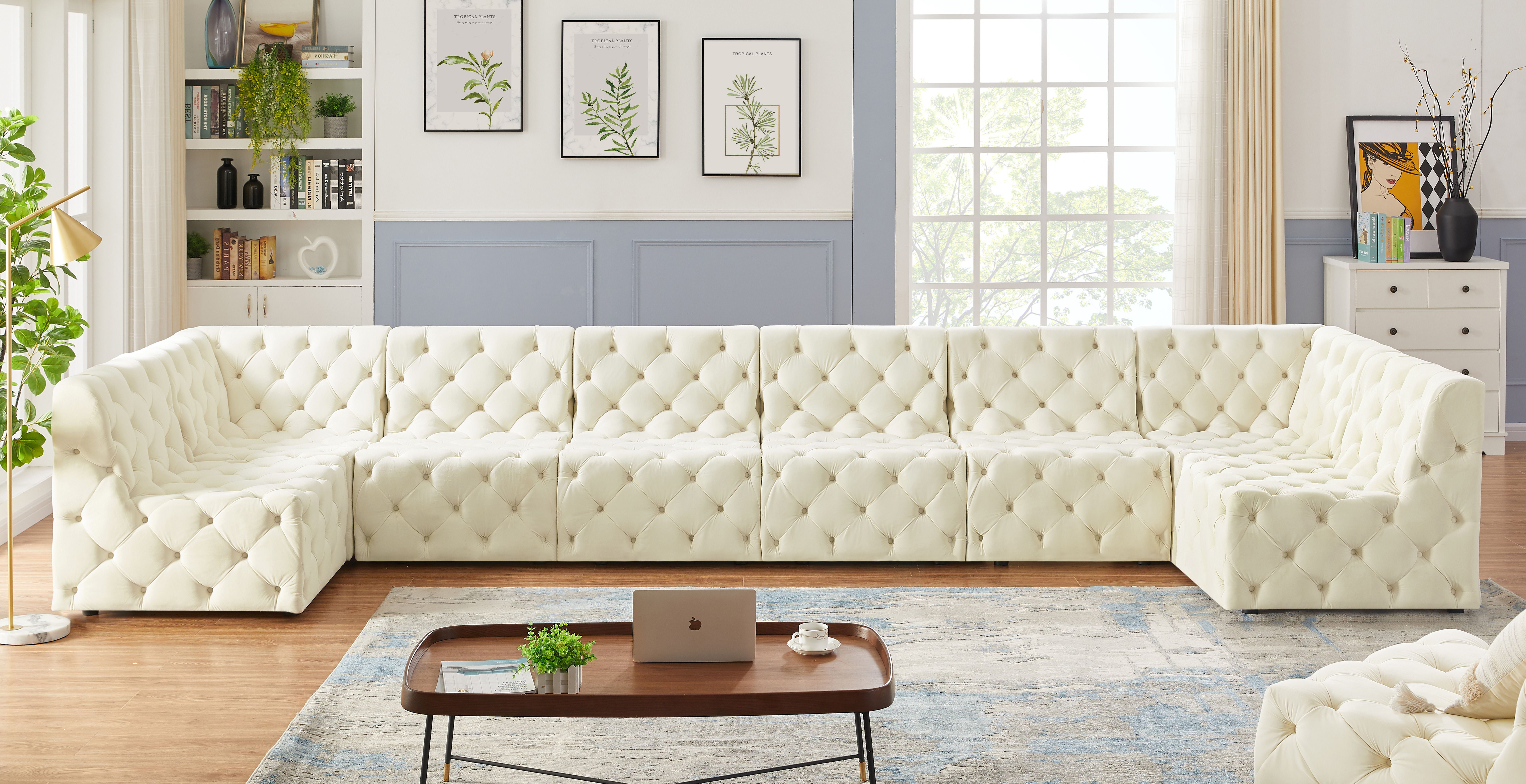 Tuft - 8 Piece Modular U-Shaped Armless Sectional - Cream