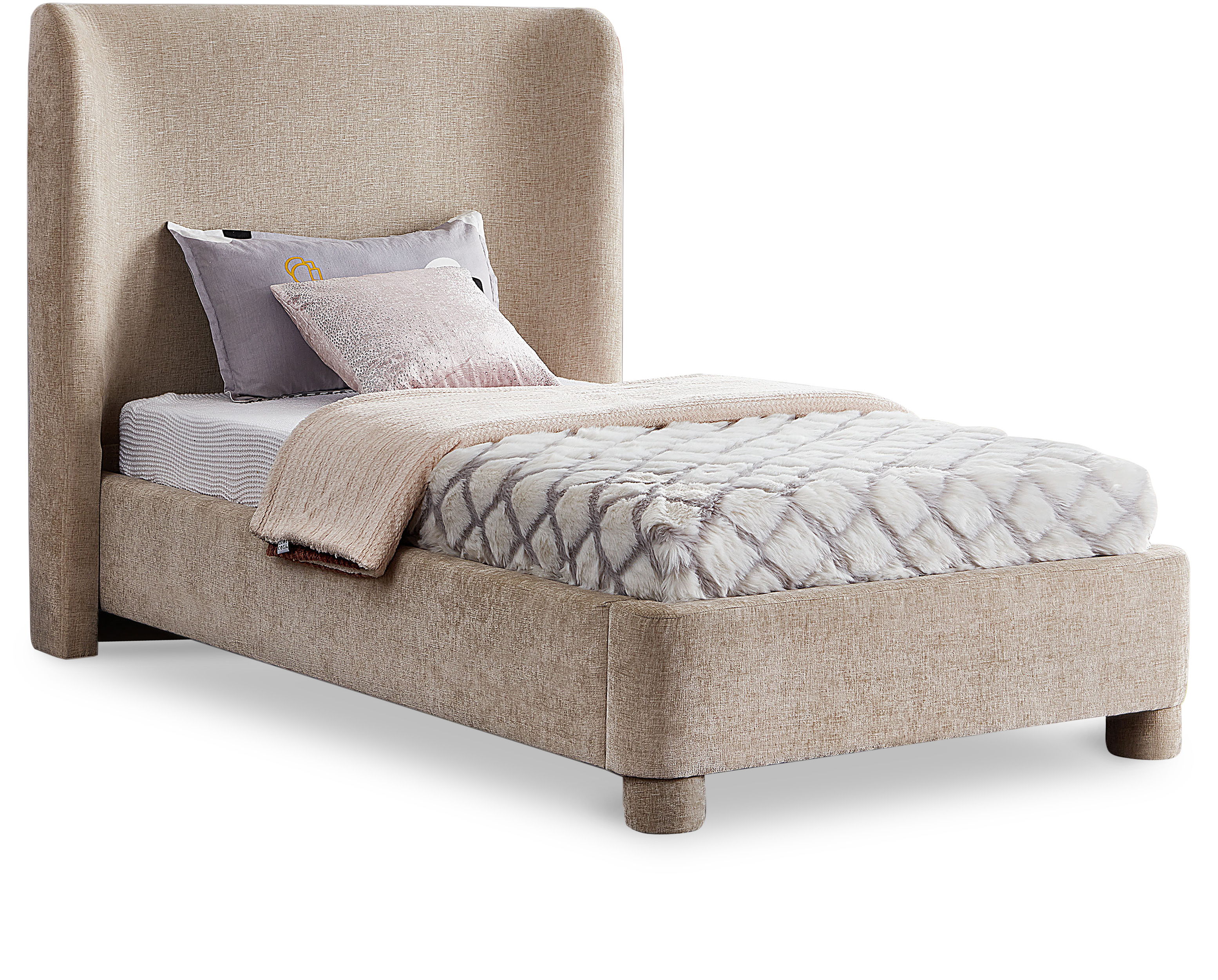 Penny - Chenille Fabric Twin Bed - Beige