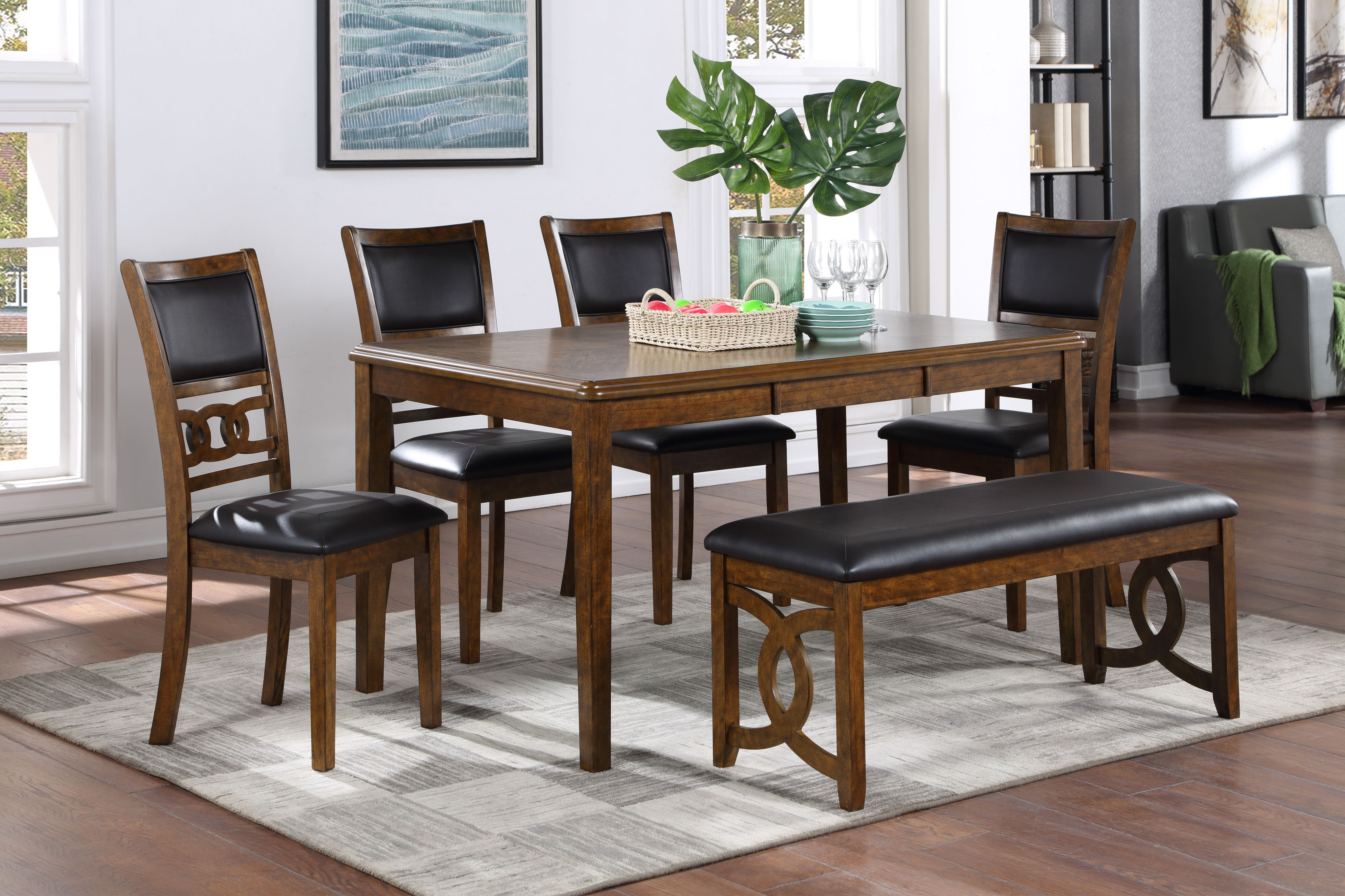 Gia - 6 Piece Dining Table & 4 Chairs & Bench - Brown