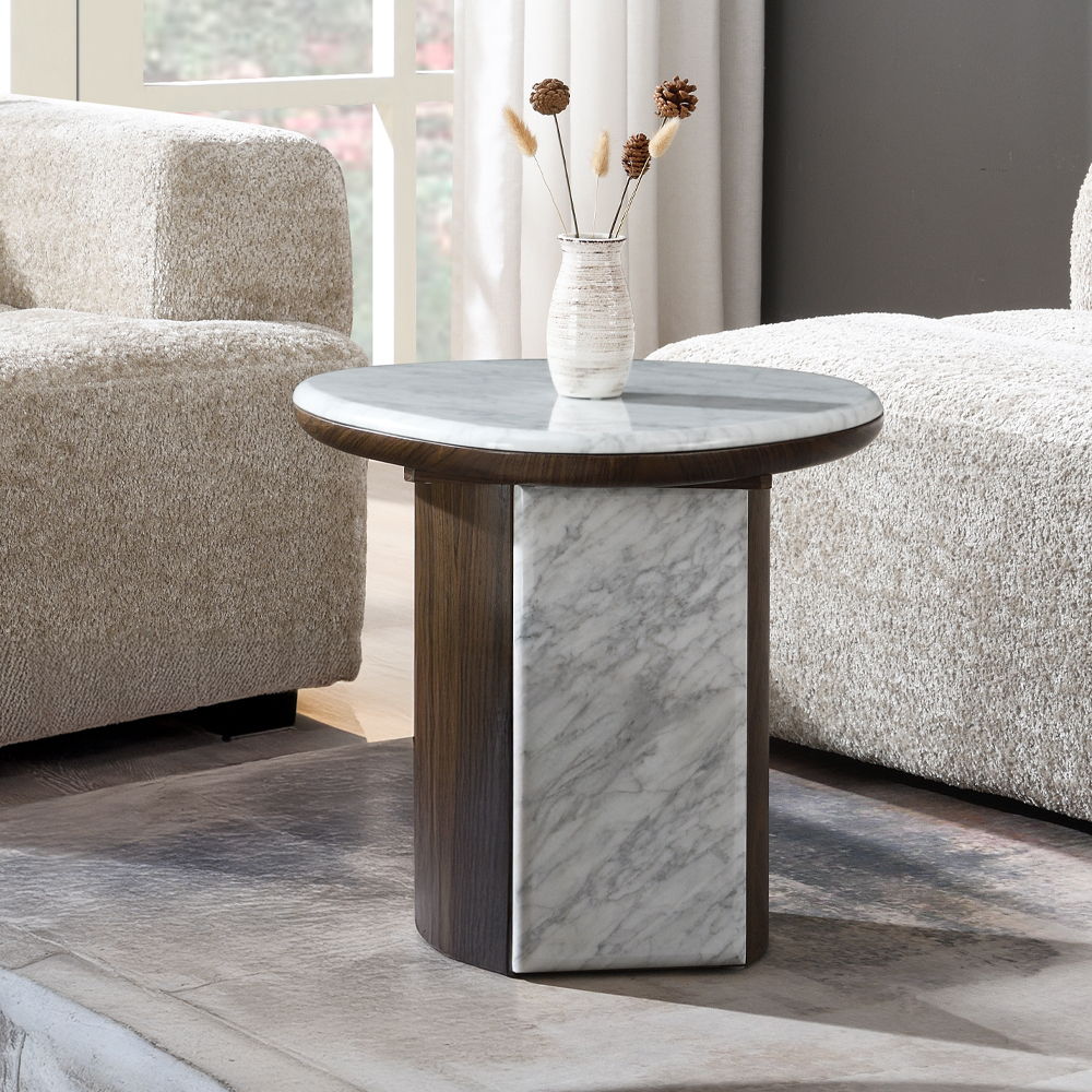 Haidar - End Table With Marble Top - Natural / Brown, beige