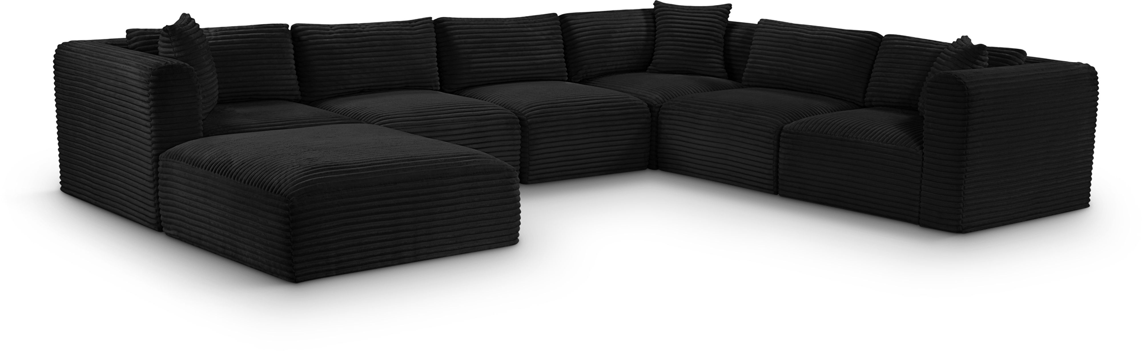 Shaggy - 7 Piece Modular U-Shaped Sectional With Ottoman - Black