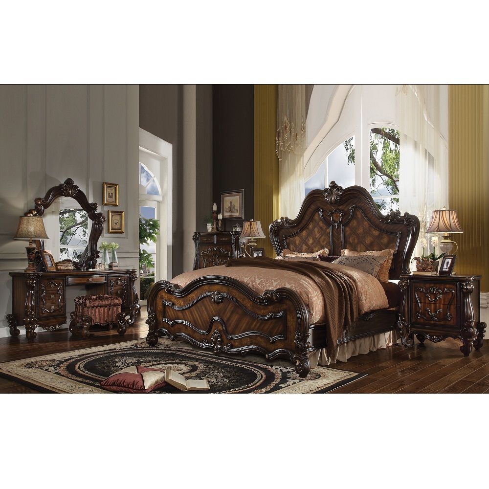 Versailles - Vanity Stool - Fabric & Cherry Oak, dark brown