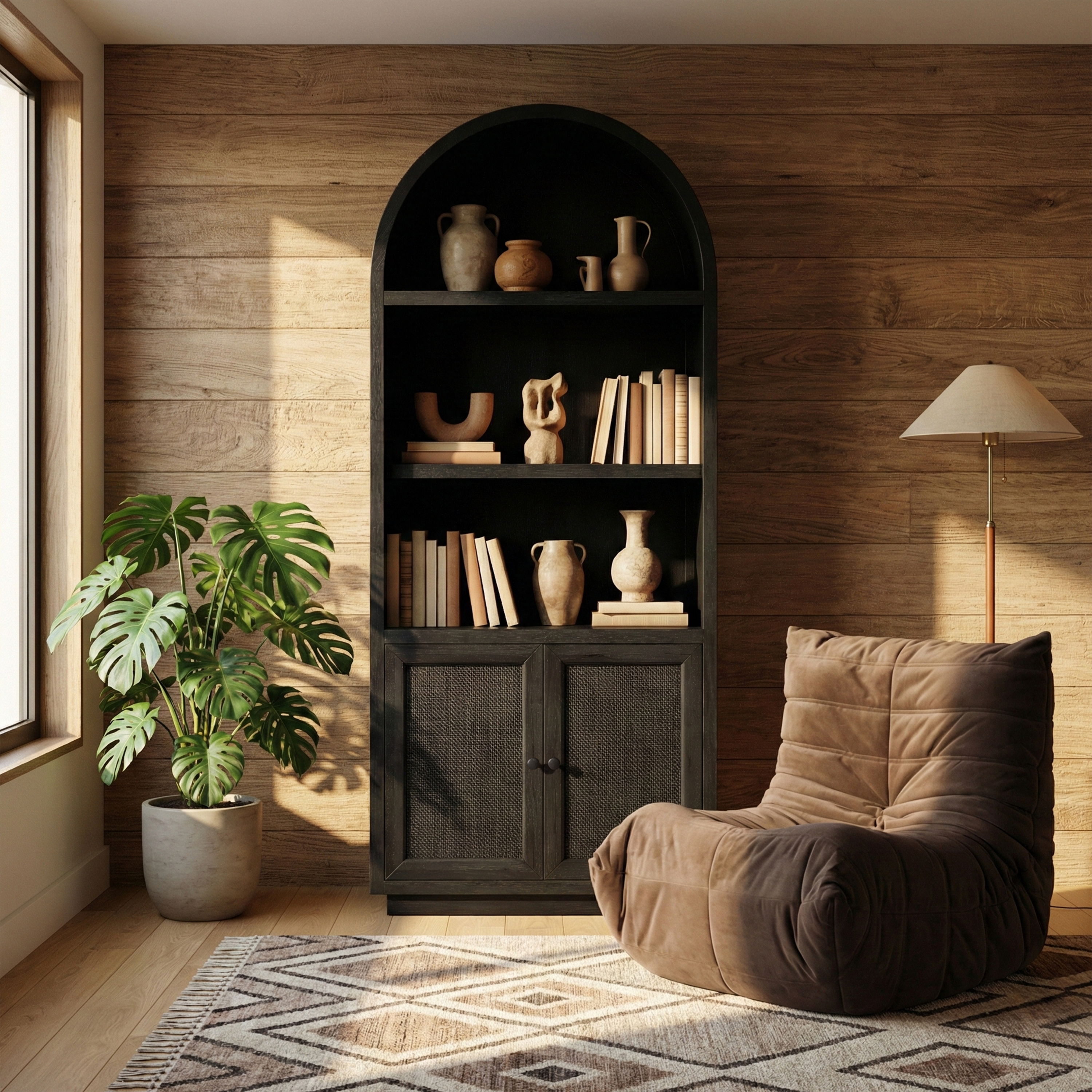 Botanical - Oak Veneer And Solid Wood Bookcase - Black