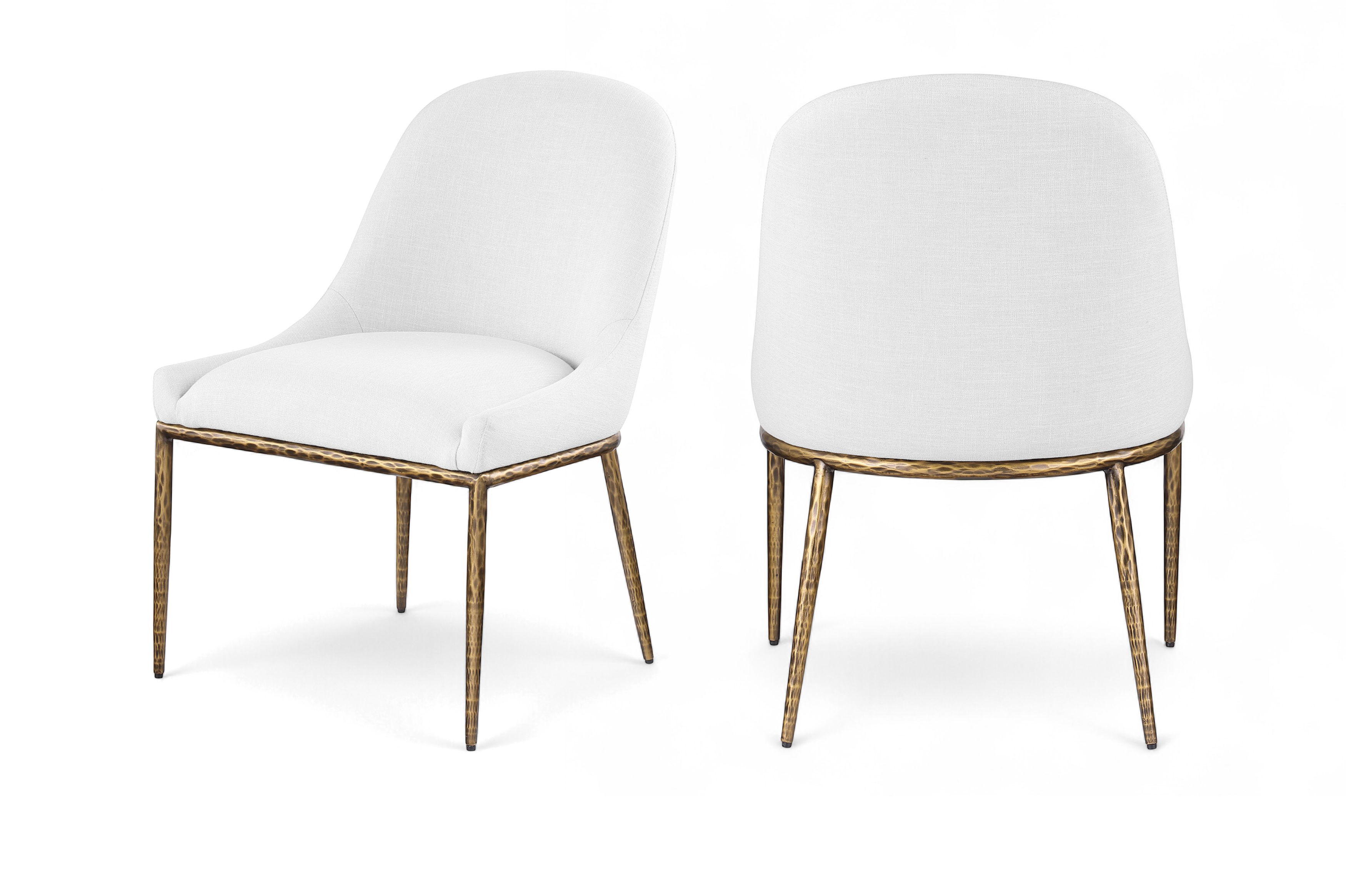 Ferro - Linen Textured Performance Fabric Upholstered Dining Side Chair - White / Brushed Gold