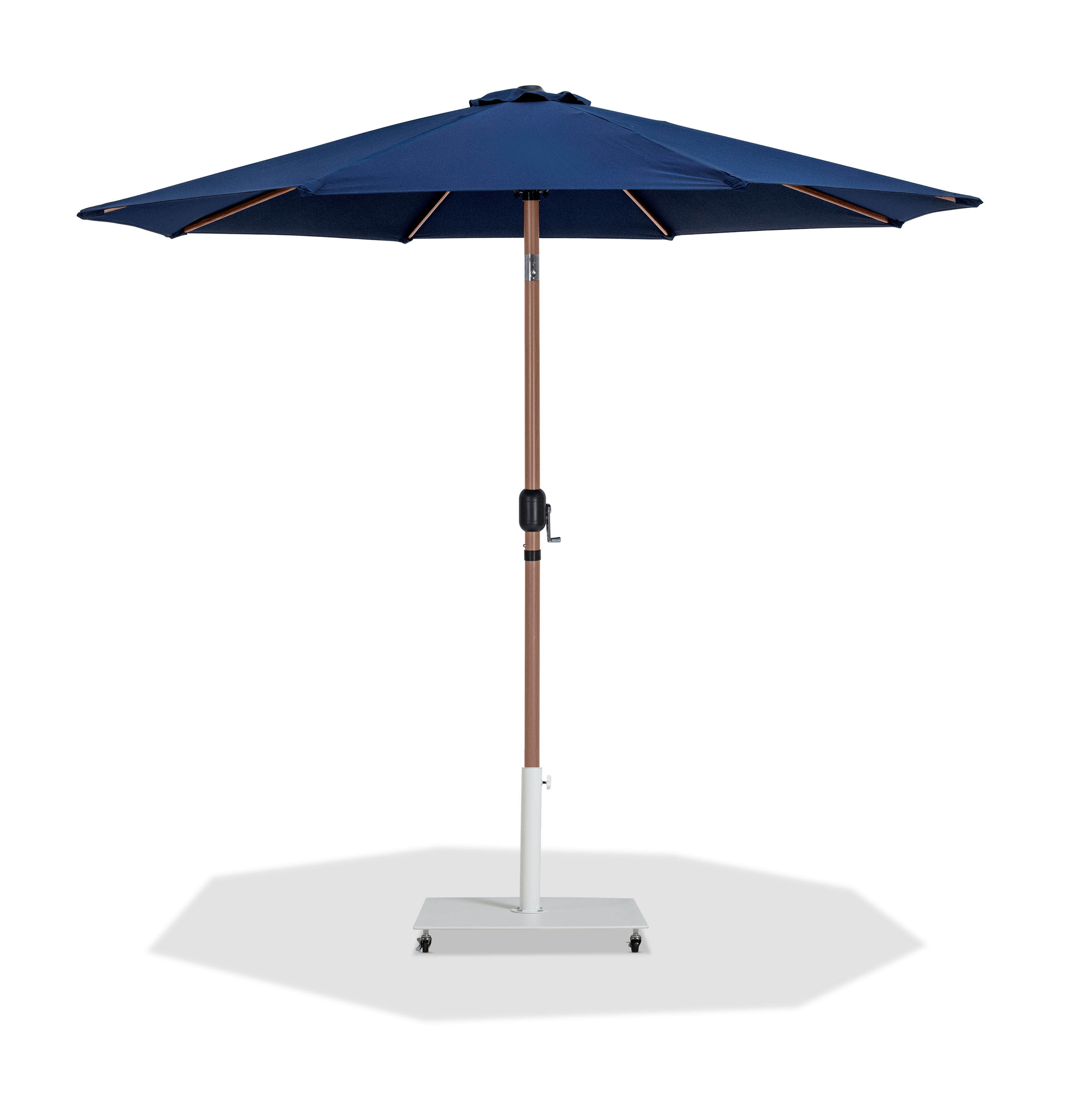 Fiji - Aluminum Patio Umbrella With Square White And Teak Base - Navy