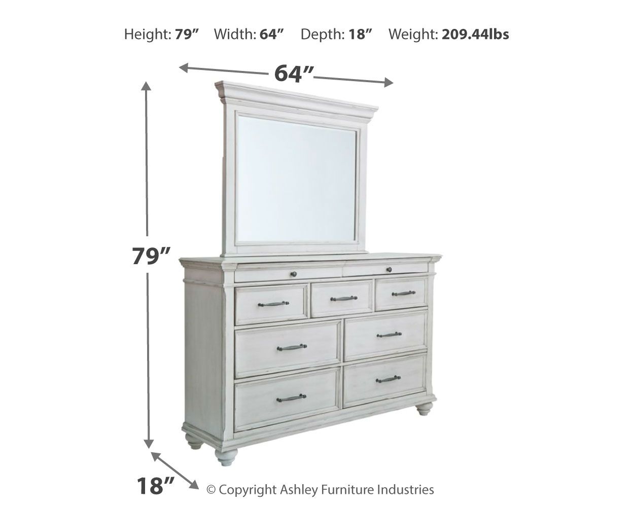 Ashley Furniture Kanwyn - Dresser, Mirror - Whitewash - Image 5