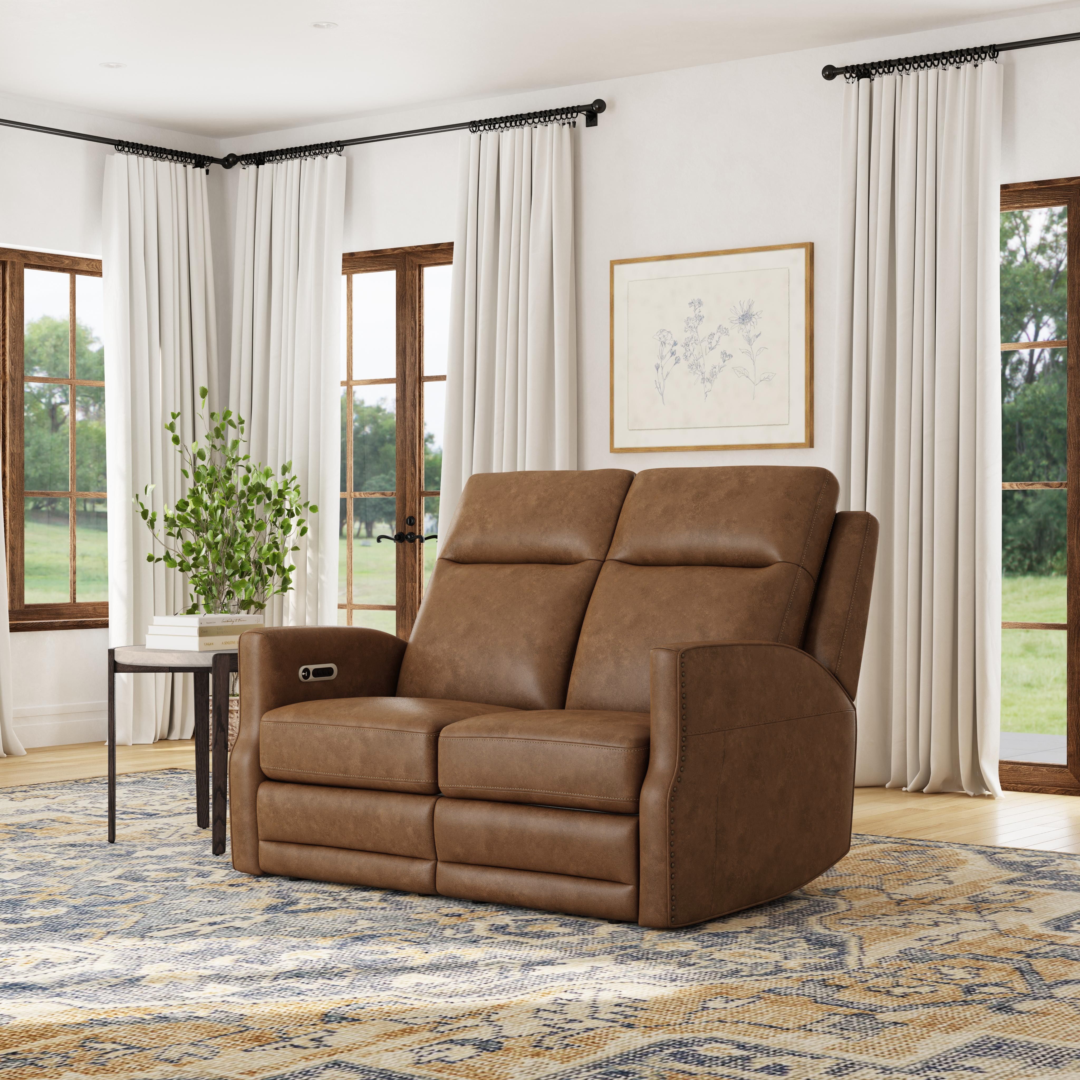 Maxwell - Power Reclining Loveseat With Power Headrests And Lumbar - Cedar, light brown
