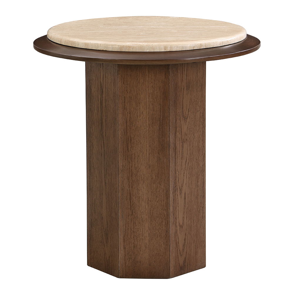 Kasha - End Table - Travertine Top & Walnut, dark brown, view 2