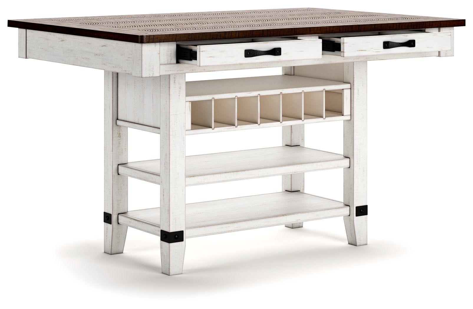 Ashley Furniture Valebeck - 5 Pc. - Counter Table With Wine Rack, 4 Swivel Stools - White / Brown - Image 4