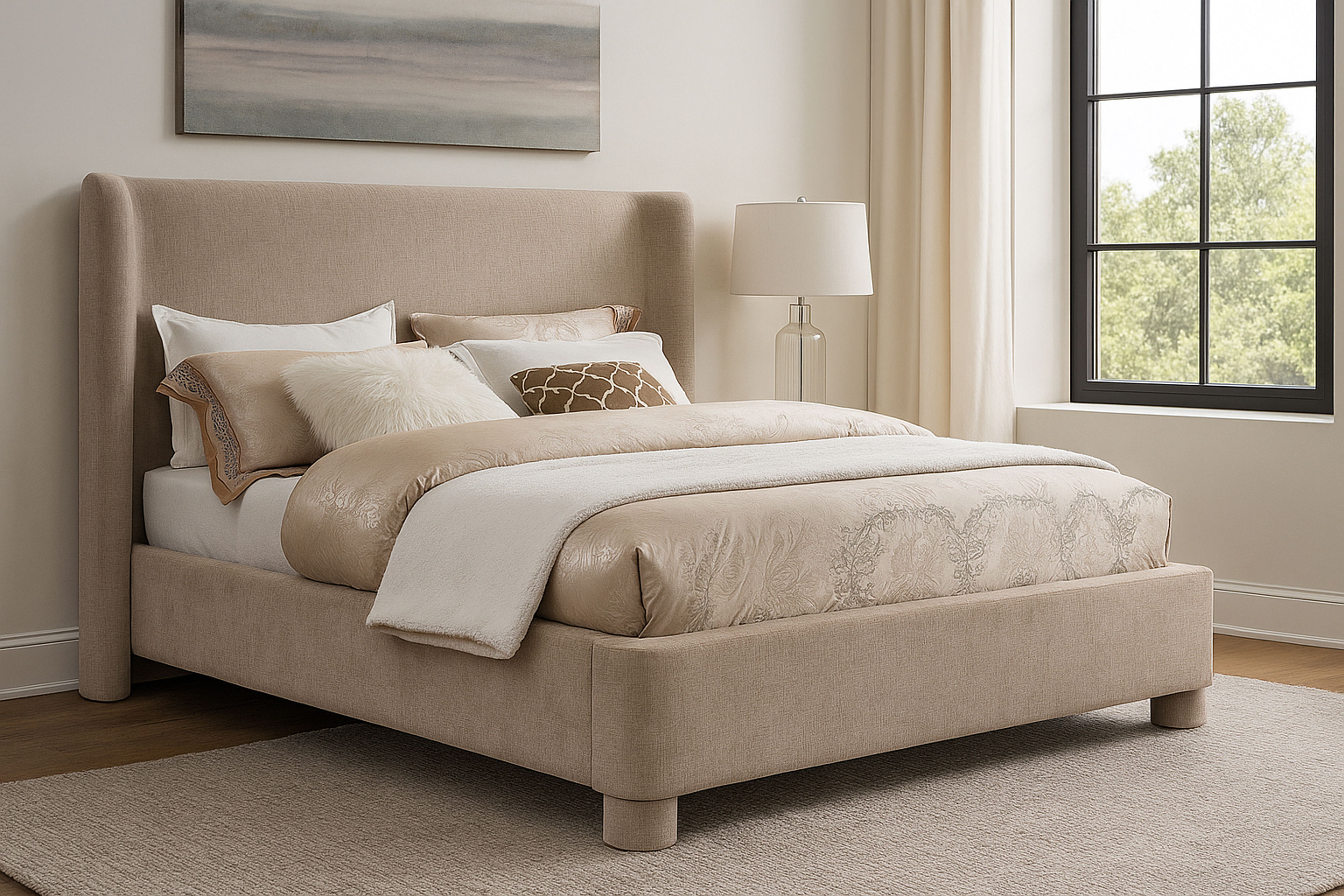 Penny - Chenille Fabric King Bed - Beige