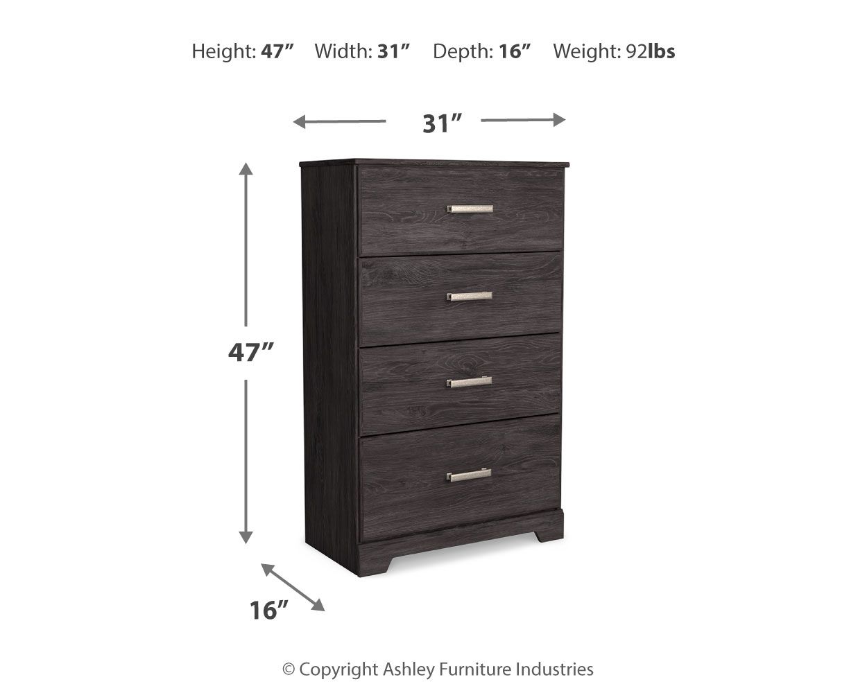 Ashley Furniture Belachime - Four Drawer Chest - Charcoal - Image 6