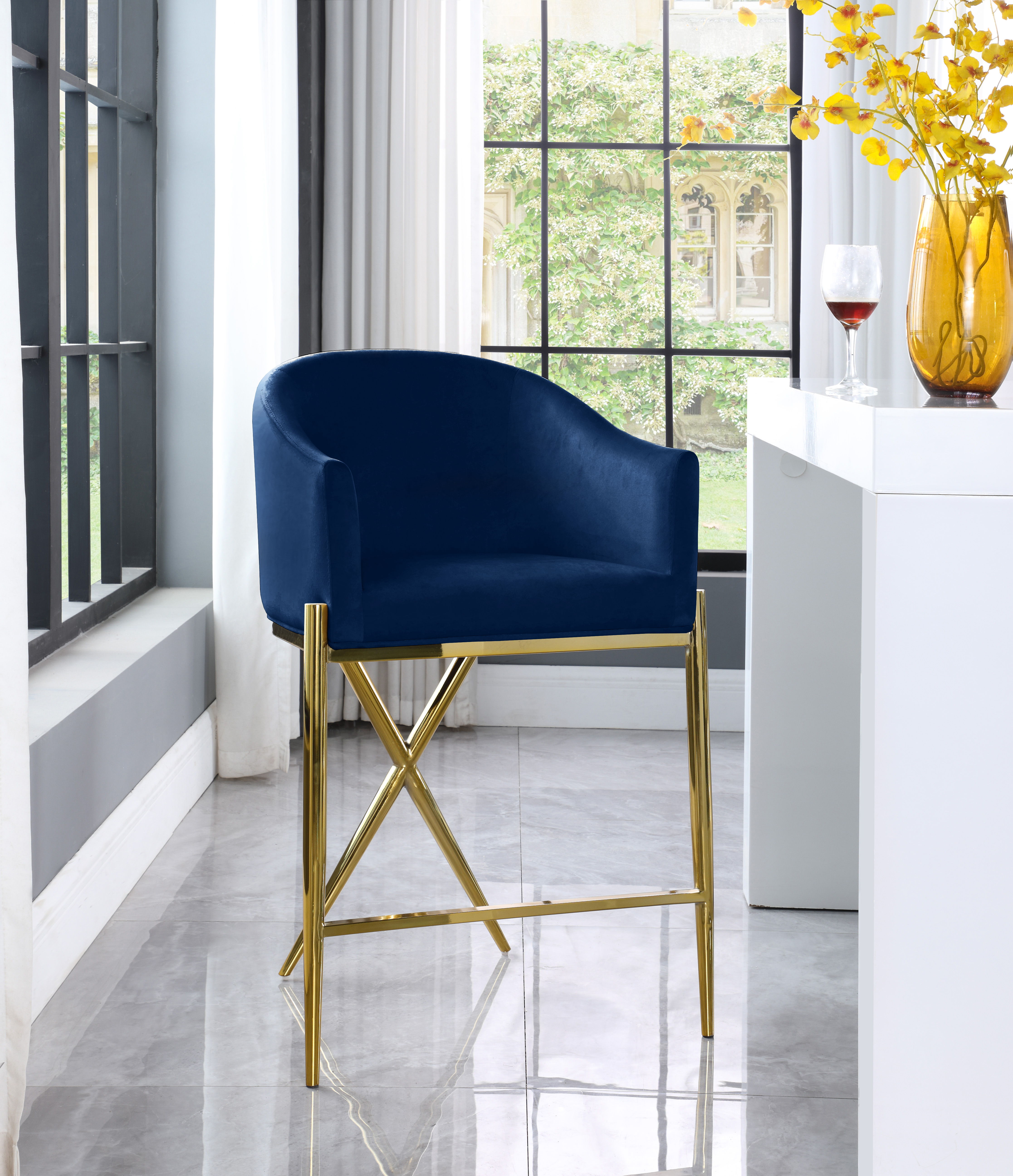 Xavier - Fabric Counter Stool - Navy
