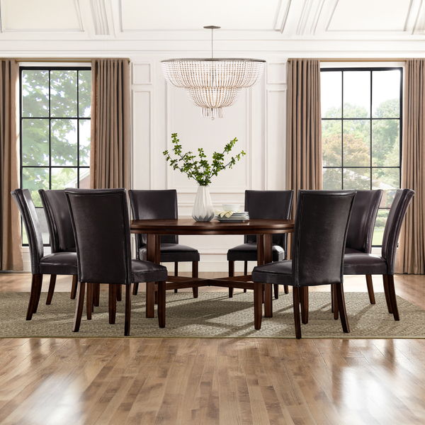 Hartford - 9 Piece Dining Set Round Table And 8 Chairs - Brown