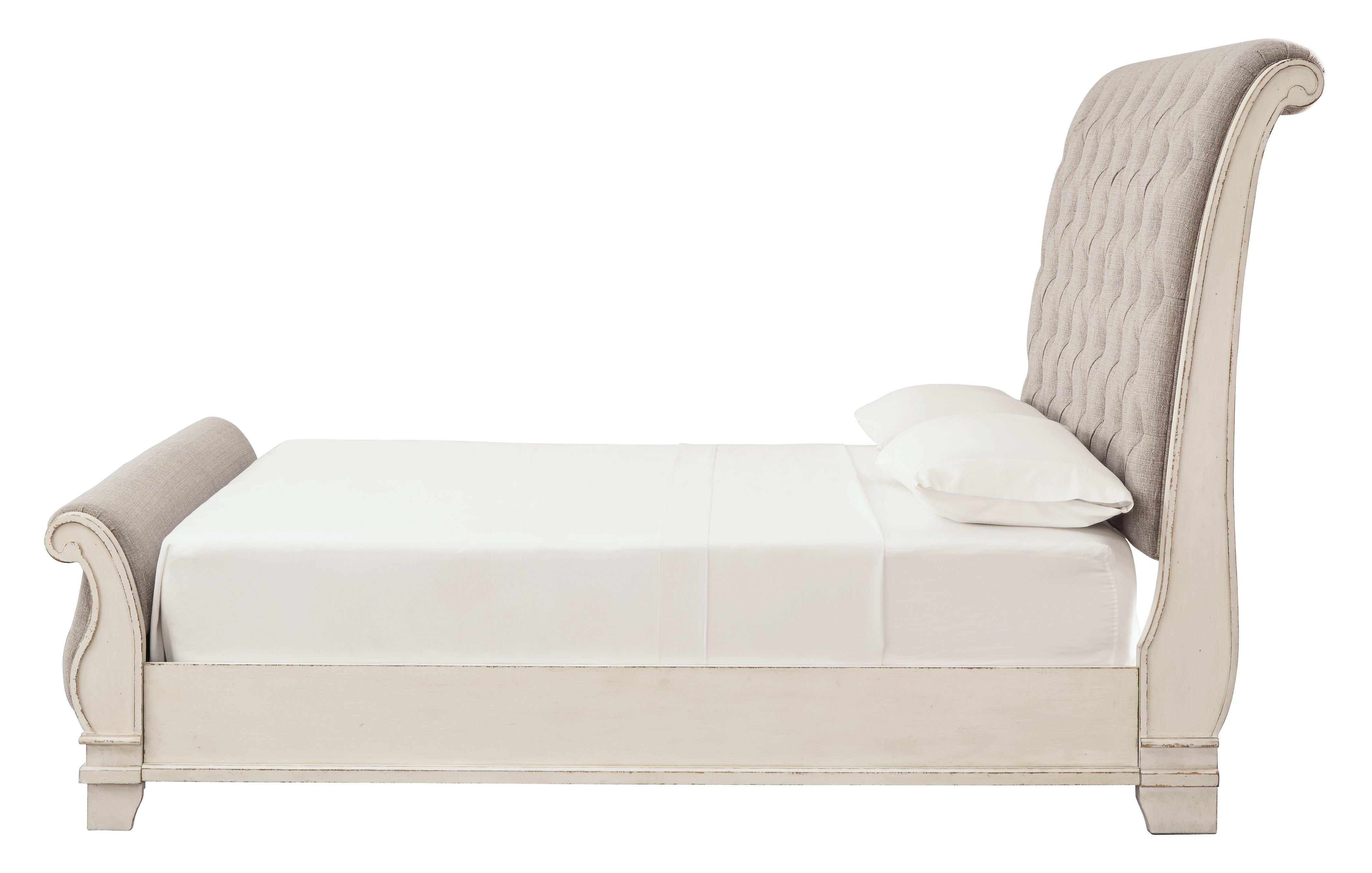Ashley Furniture Realyn - California King Upholstered Sleigh Bed - Chipped White - Image 4