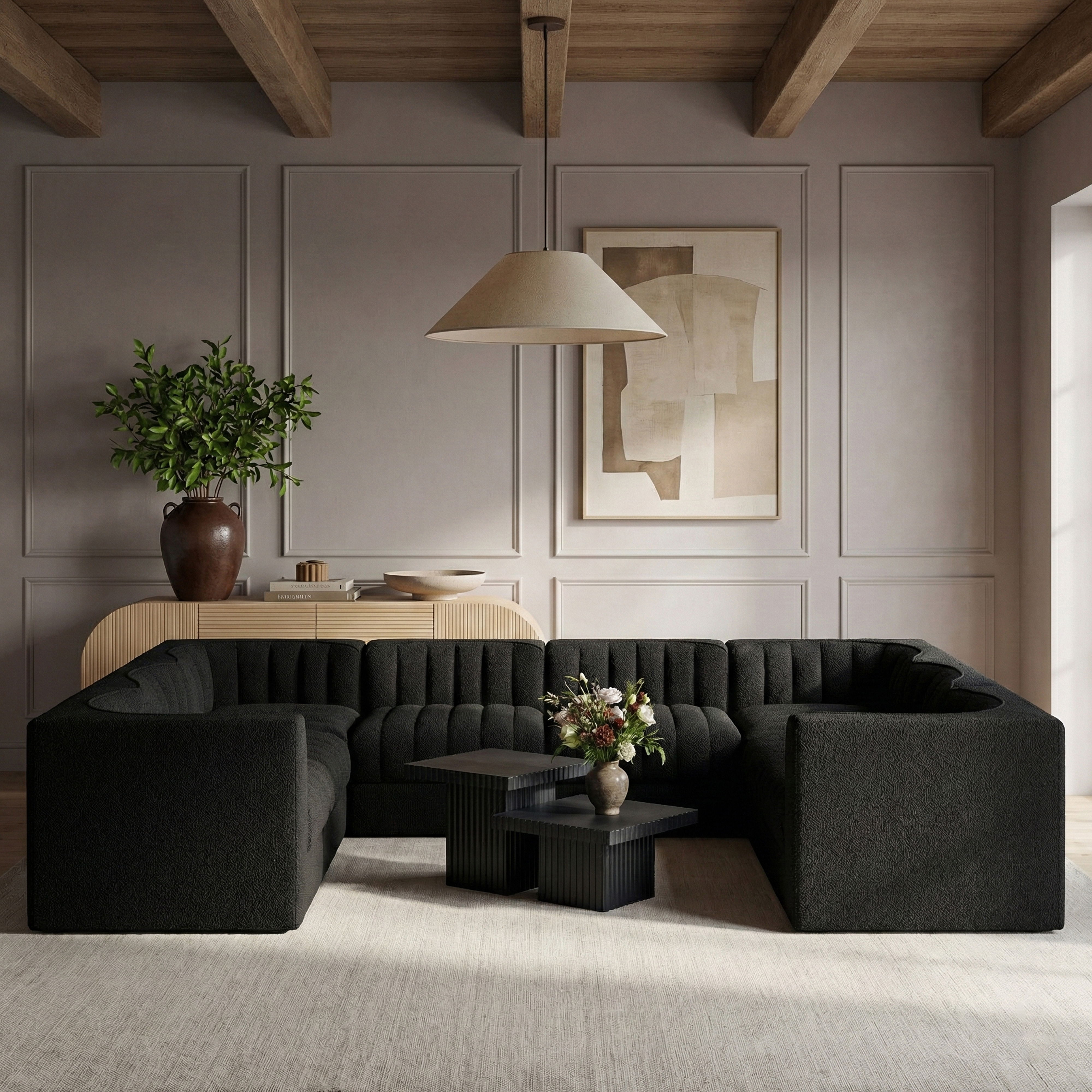 Rummi - Velvet Performance Fabric Upholstered Modular Sectional - Black