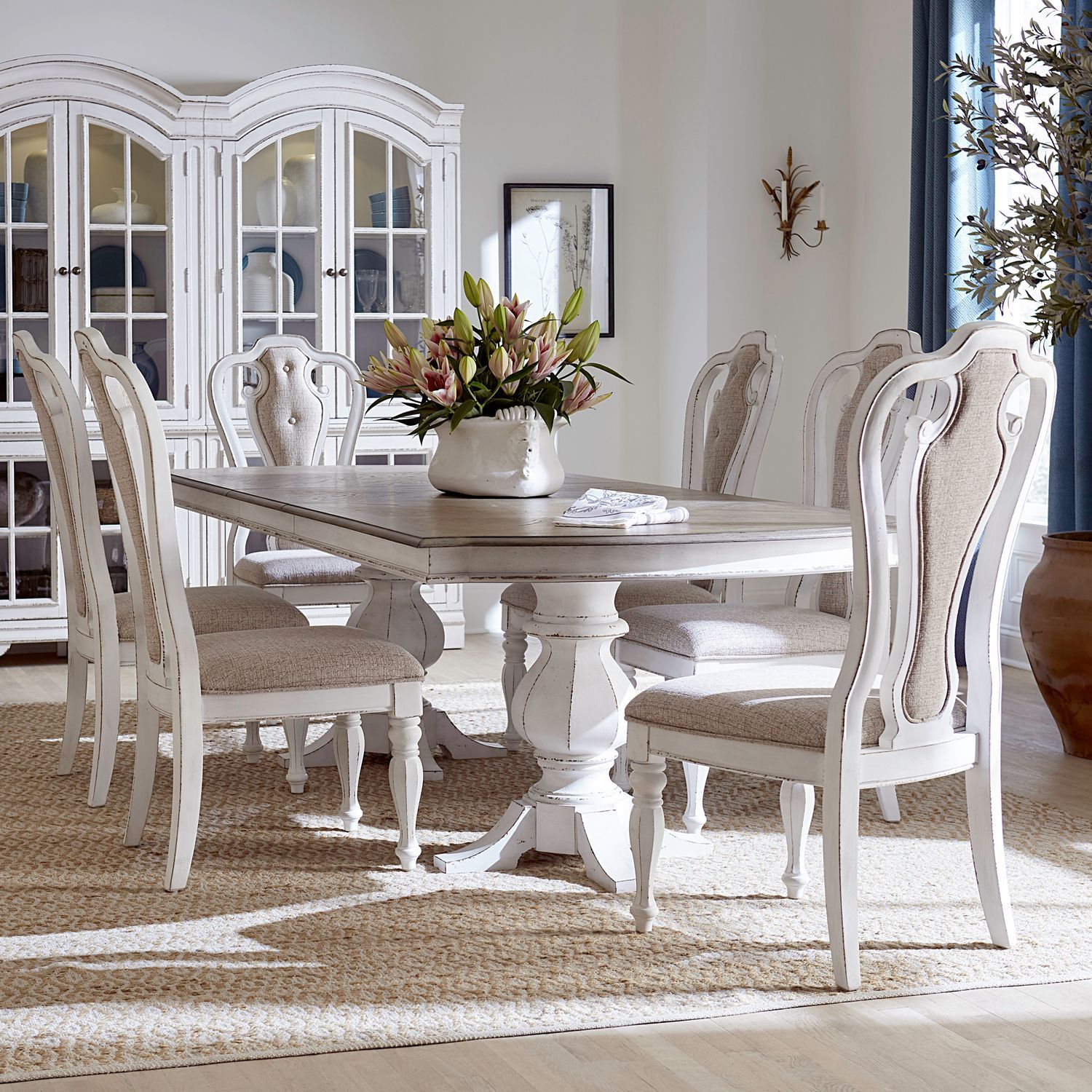 Liberty Furniture Magnolia Manor - Optional 7 Piece Double Pedestal Table Set - White