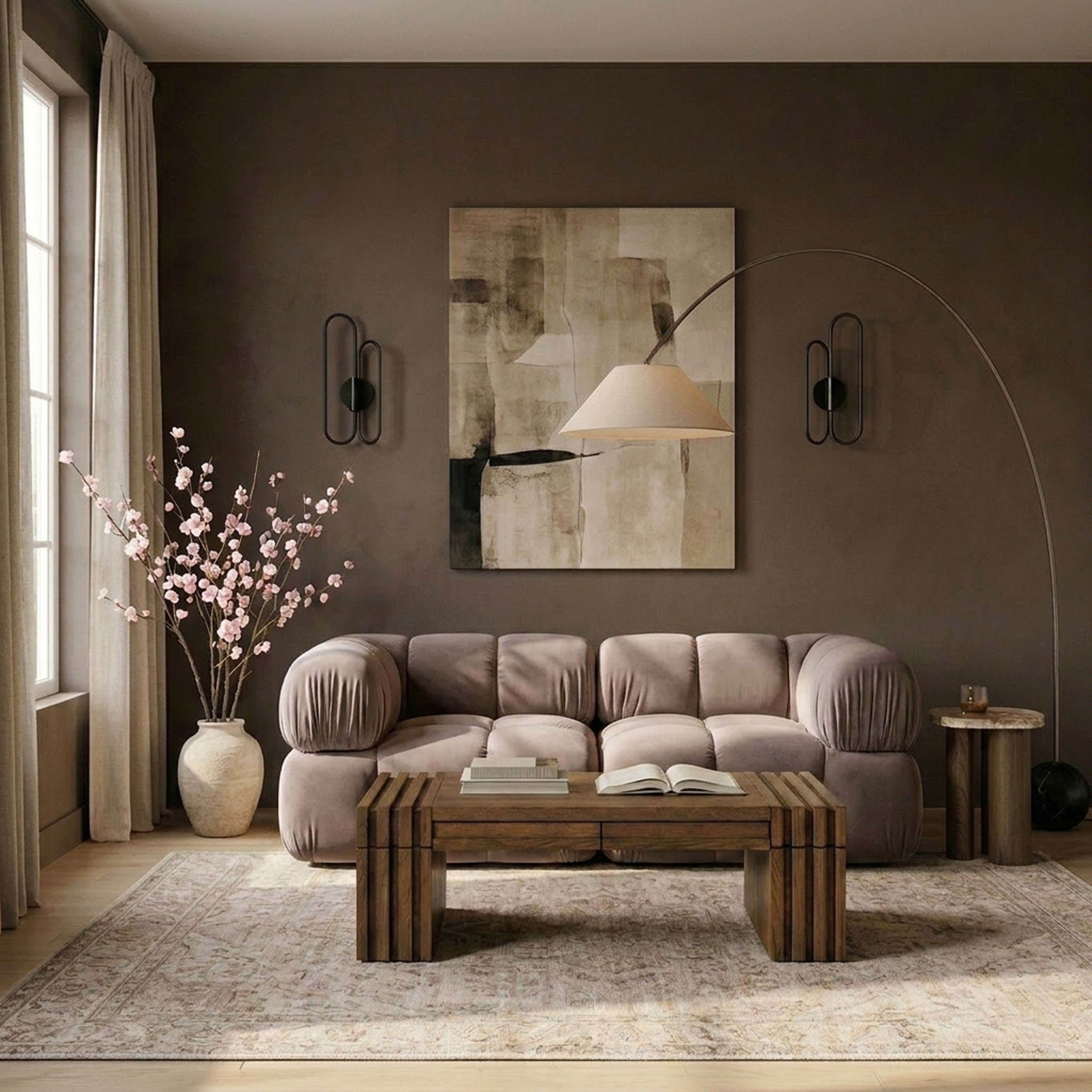 Orin - Velvet Performance Fabric Upholstered 2 Piece Modular Sofa (2 Corner Chairs) - Taupe