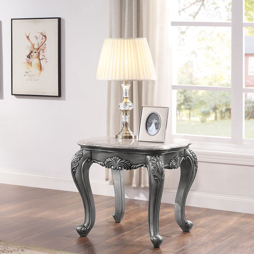 Ariadne - End Table - Marble Top & Platinum, silver