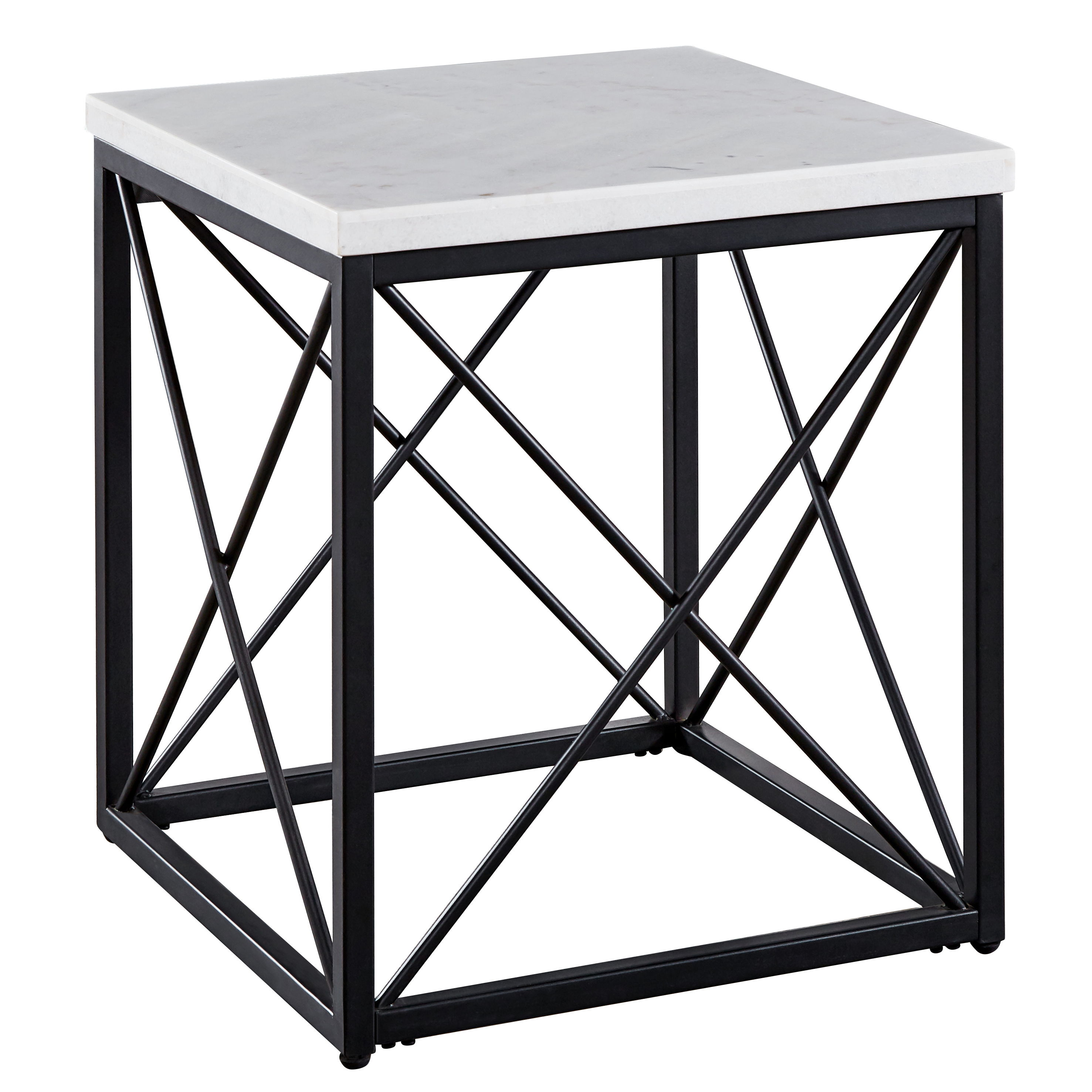 Skyler - Marble Top Square End Table - White / Black