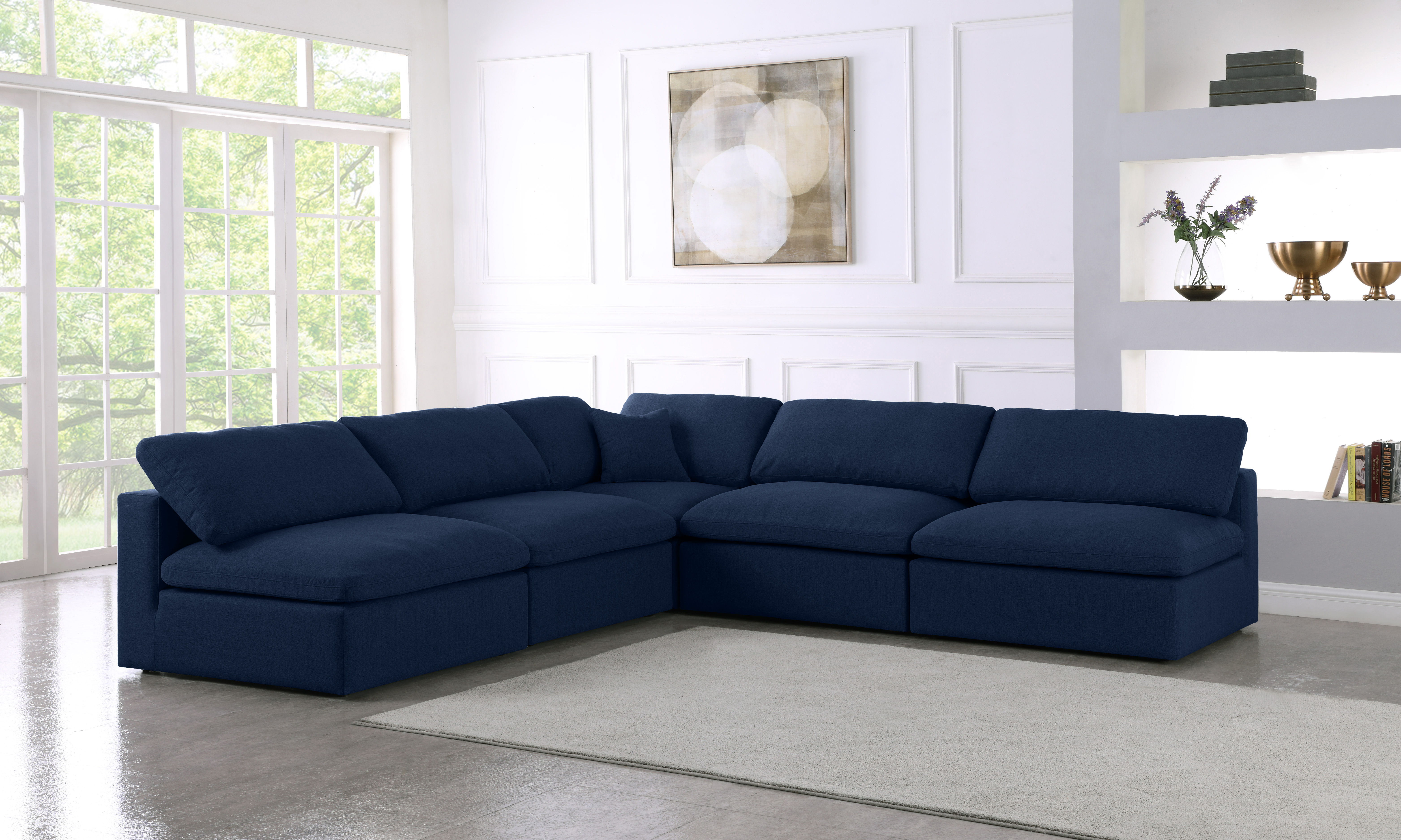 Serene - 5 Piece Modular Corner Armless Sectional - Navy