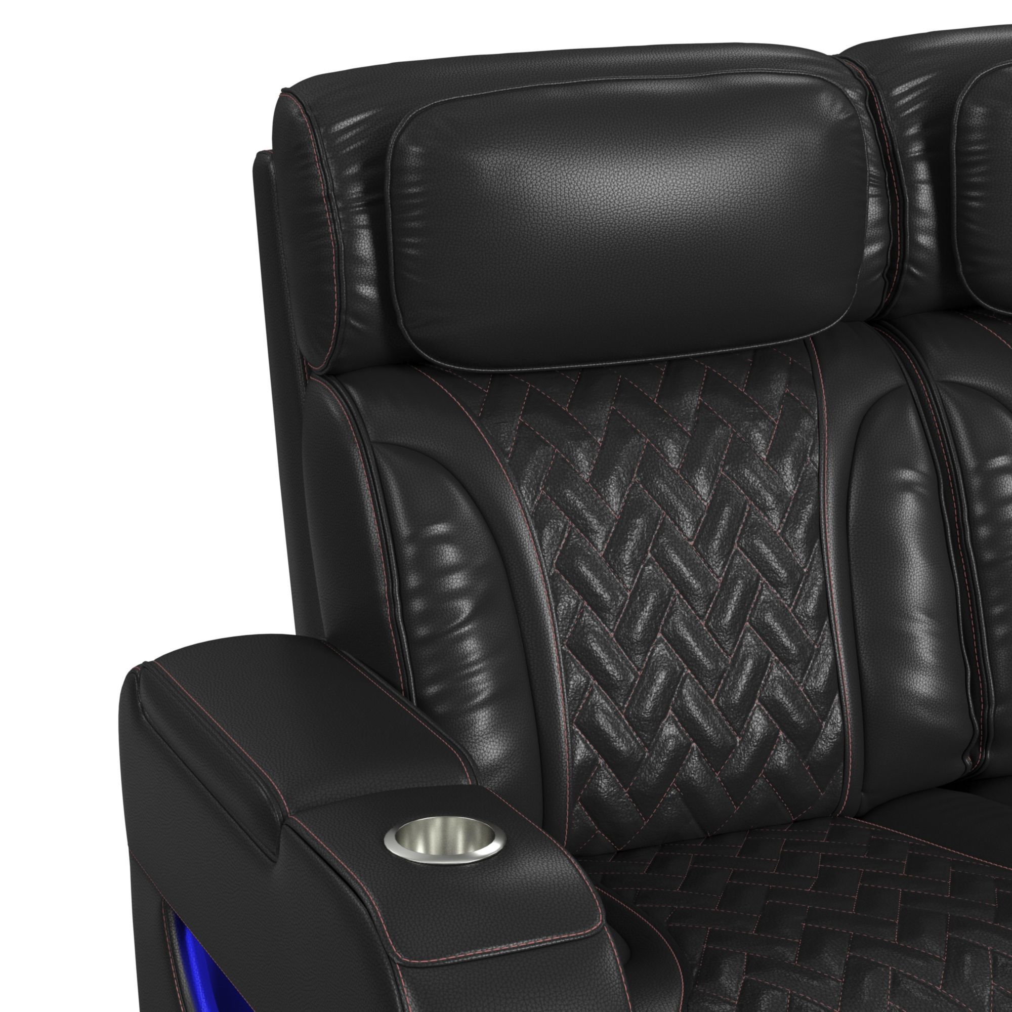 Prime Time - P3 2 Piece Living Room Set (Sofa & Loveseat) - Jett Black With Red Stitching