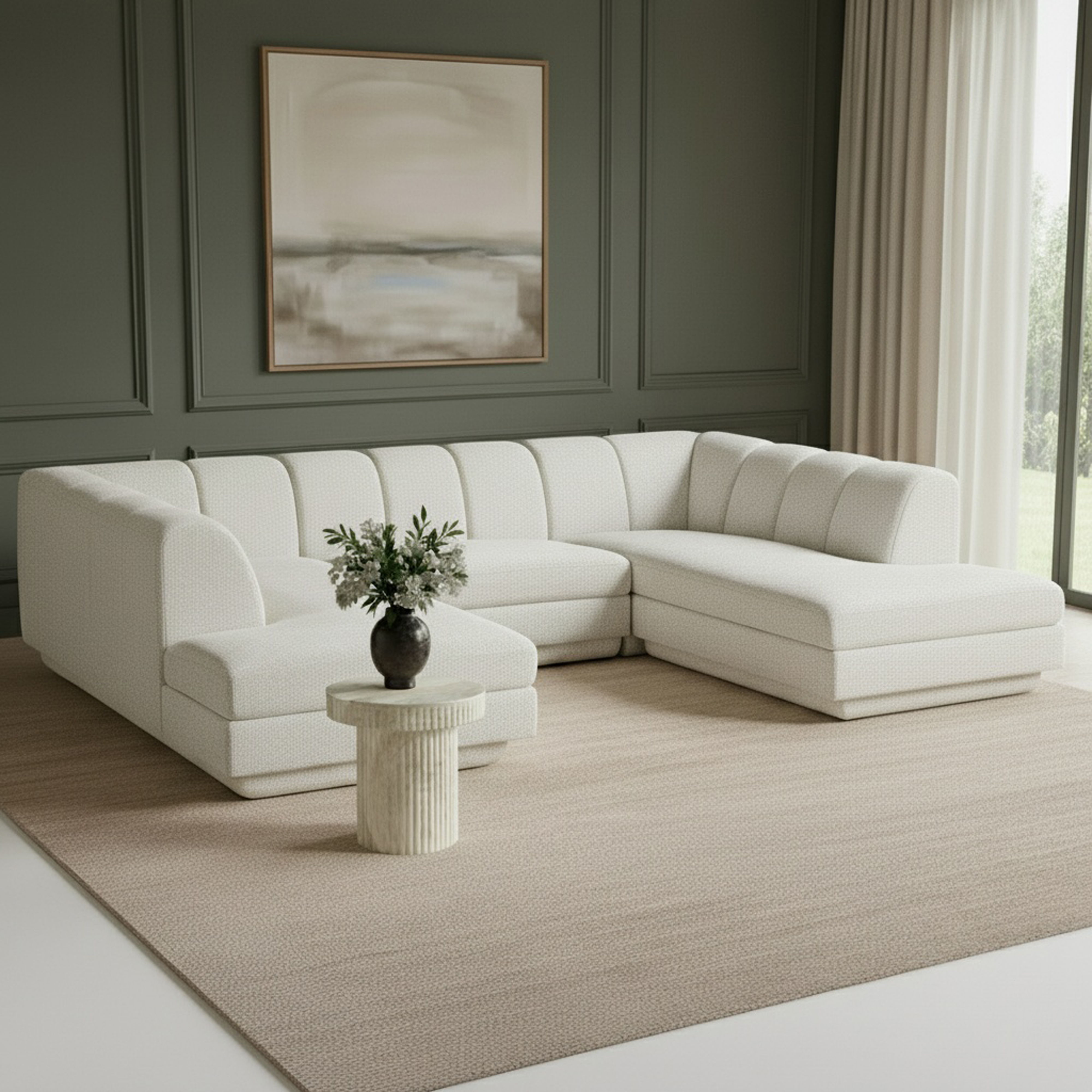 Modari - Fabric Upholstered 3 Piece U-Shaped Modular Sectional - Cream