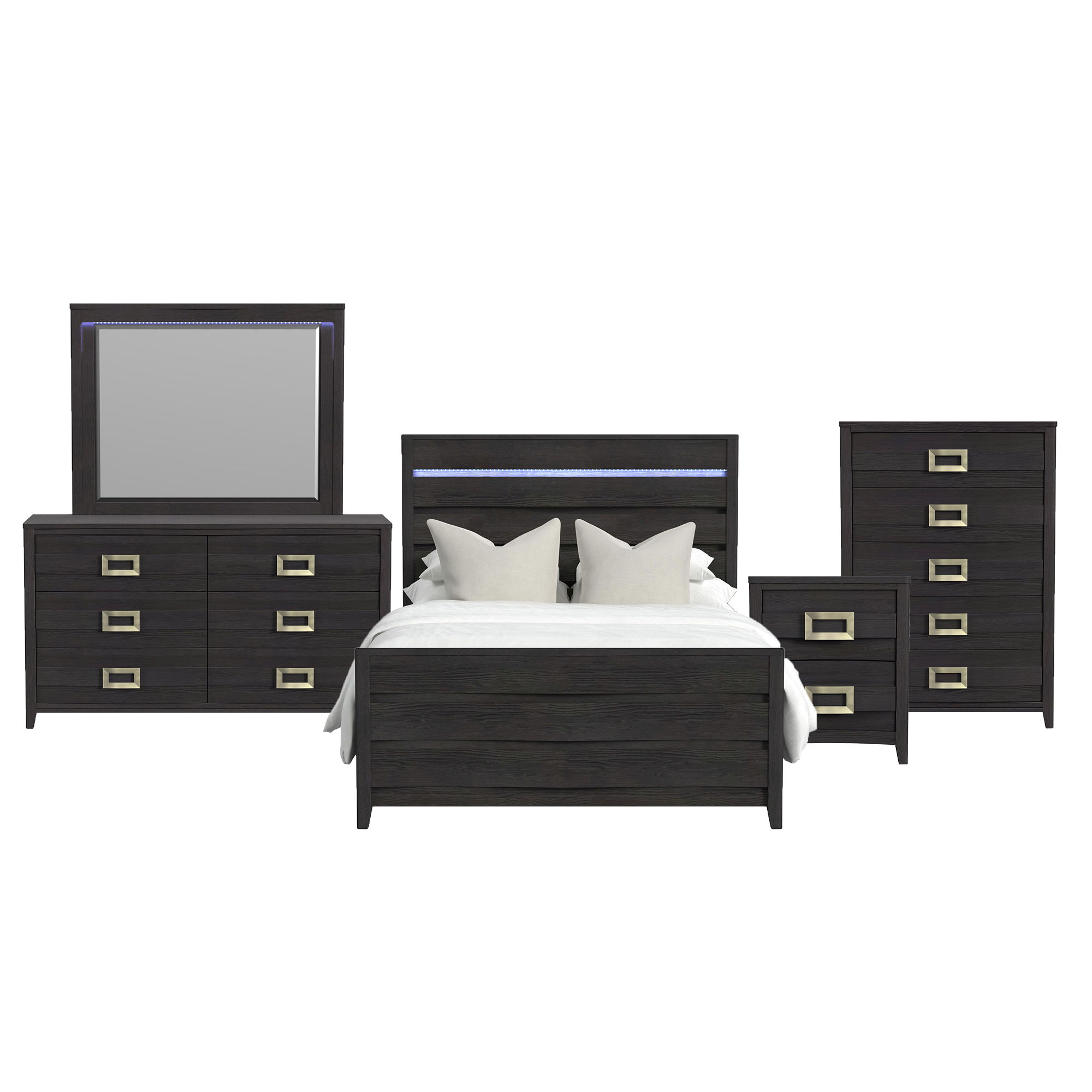 Full · 5 Pc · Bedroom Set With LED