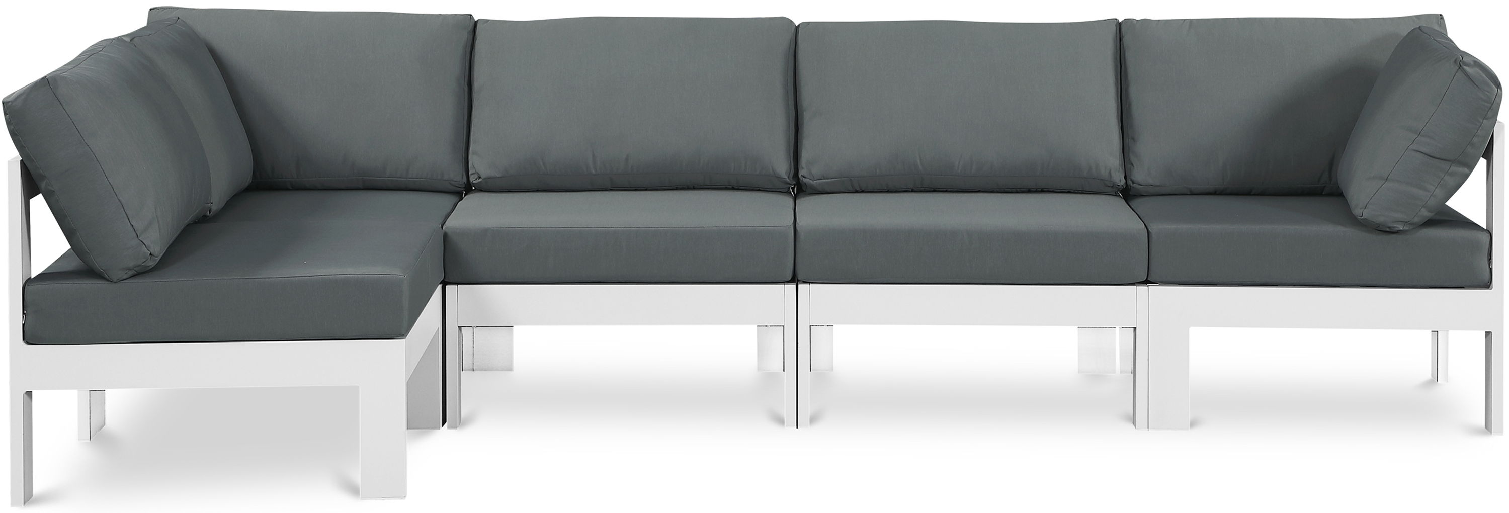 Nizuc - Outdoor Patio 4 Piece Modular Sectional With White Frame - Gray