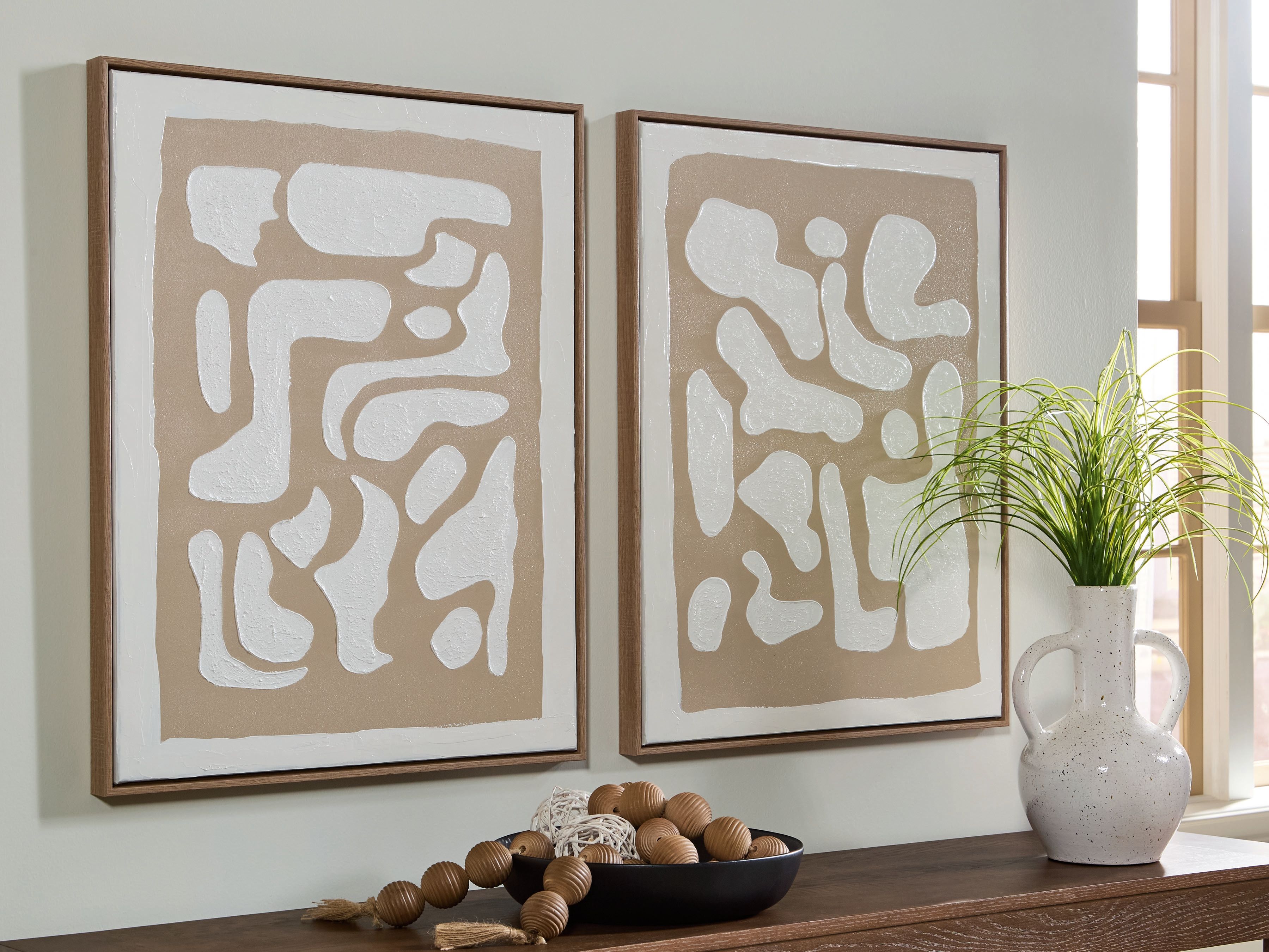 Waldett - Wall Art Set (Set of 2) - Beige / White