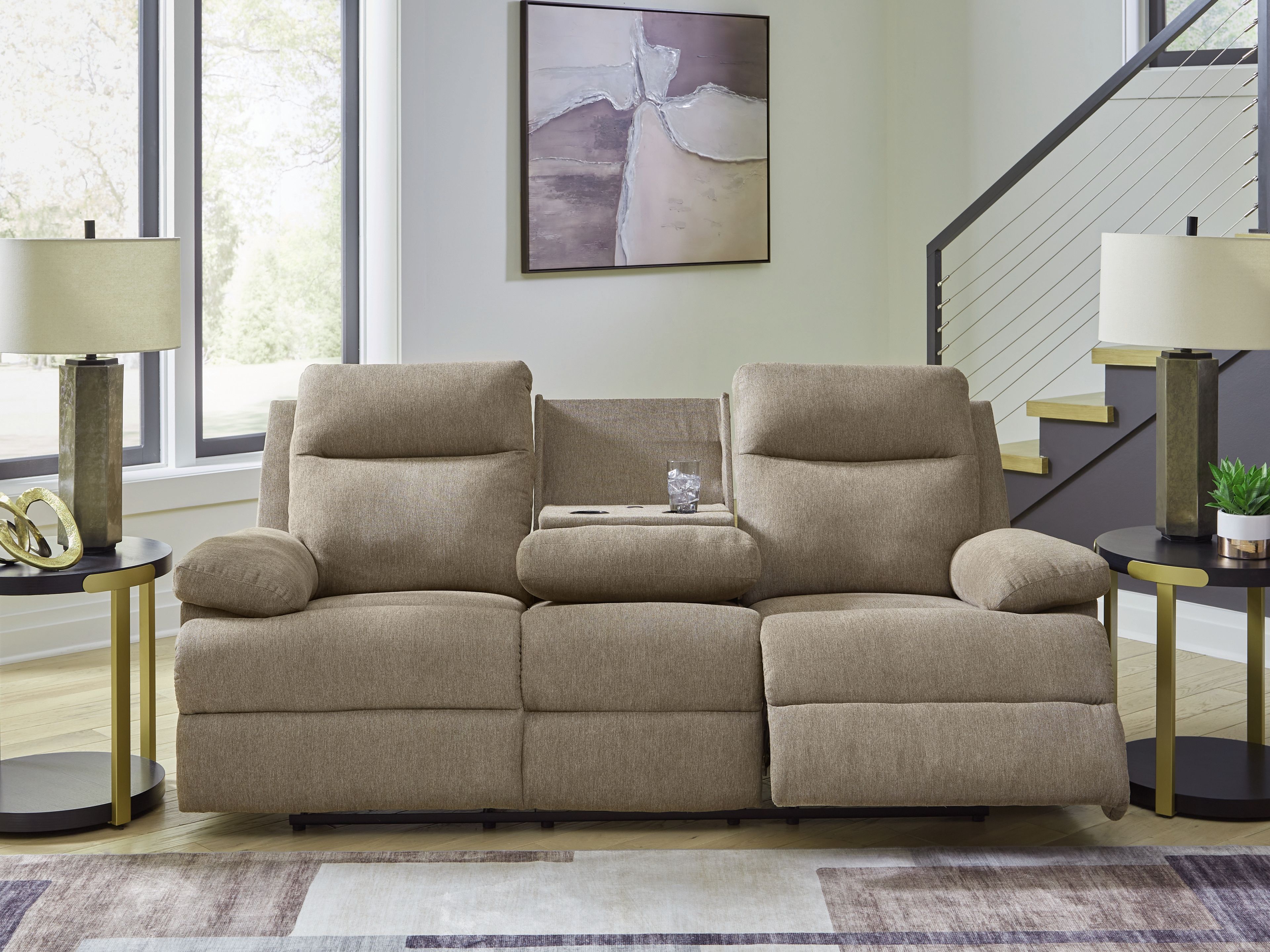 Ashley Furniture Side-Swipe - Reclining Sofa With Drop Down Table - Mocha - Image 8